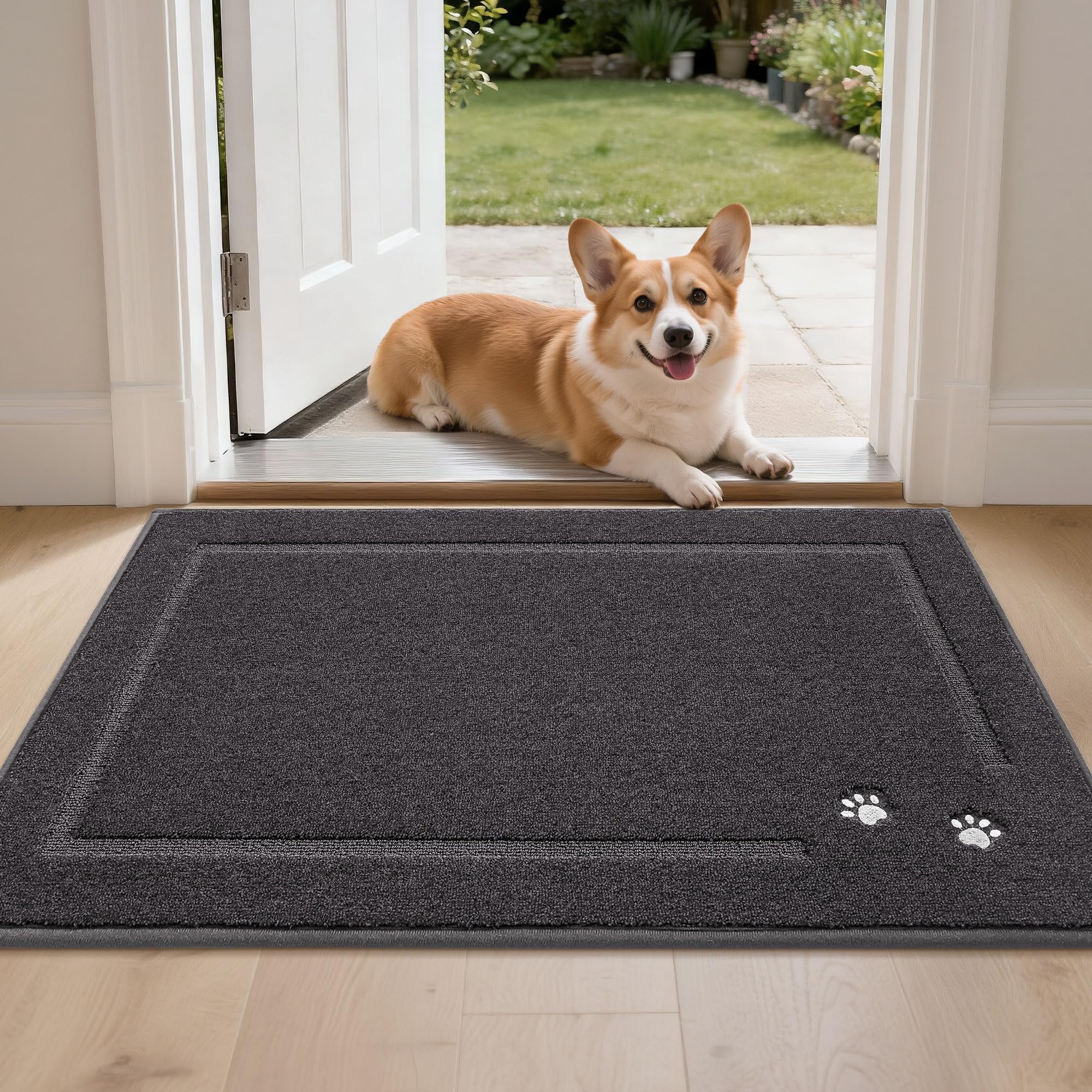 BEQHAUSE Dog Door Mat for Mud Paws Dirt Trapper Doormat Non-Slip Entryway Rugs Absorbent Welcome Mat Washable Indoor Floor Mat Low-Profile for Front Door, 32" x 48", Brown