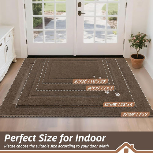 BEQHAUSE Dog Door Mat for Mud Paws Dirt Trapper Doormat Non-Slip Entryway Rugs Absorbent Welcome Mat Washable Indoor Floor Mat Low-Profile for Front Door, 32" x 48", Brown