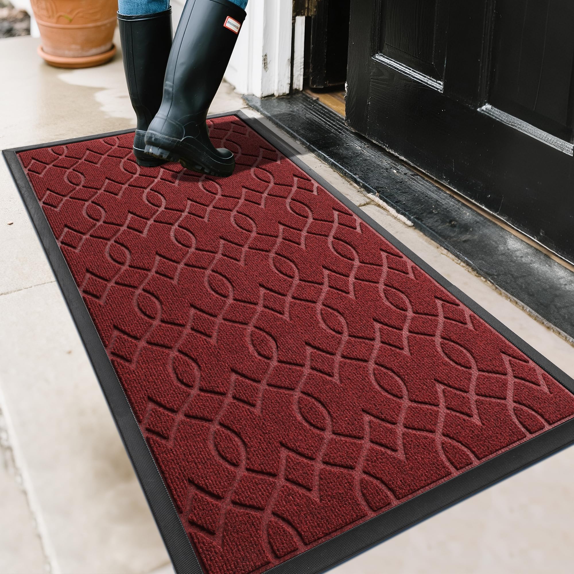 Yimobra Outdoor Mats for Front Door 29.5x17, All-Season Waterproof Doormat Outdoor Entrance, Heavy Duty Non-Slip Outside Door Mat for Garage Patio Proch Entryway Indoor, Black