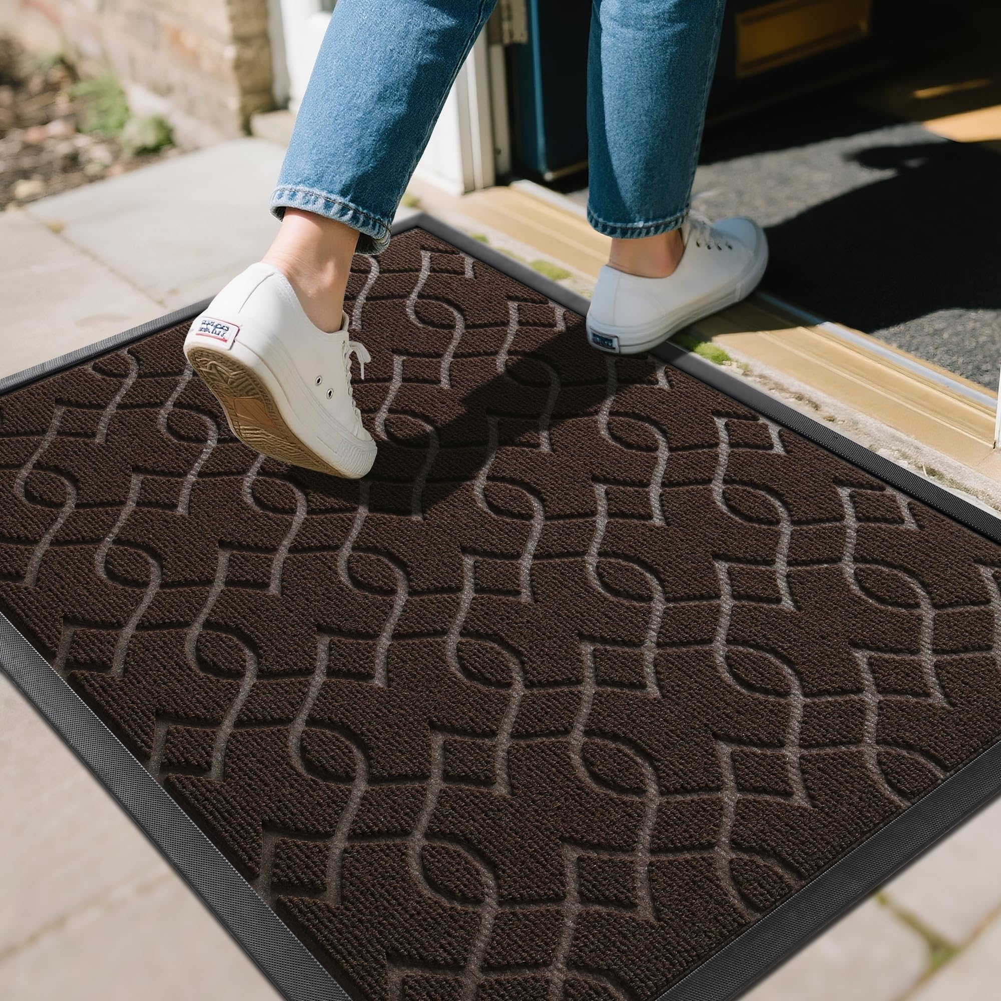 Yimobra Outdoor Mats for Front Door 29.5x17, All-Season Waterproof Doormat Outdoor Entrance, Heavy Duty Non-Slip Outside Door Mat for Garage Patio Proch Entryway Indoor, Black