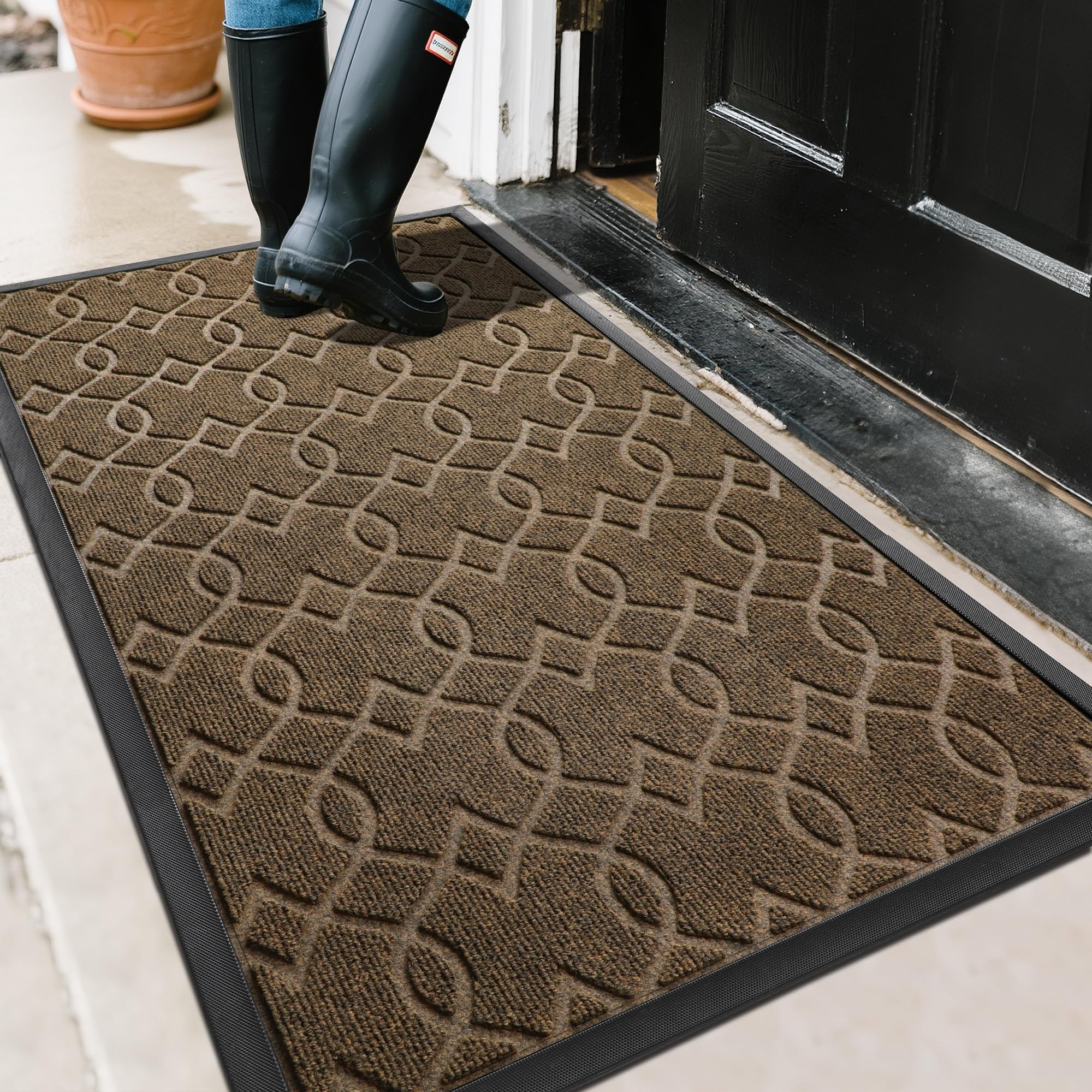 Yimobra Outdoor Mats for Front Door 29.5x17, All-Season Waterproof Doormat Outdoor Entrance, Heavy Duty Non-Slip Outside Door Mat for Garage Patio Proch Entryway Indoor, Black