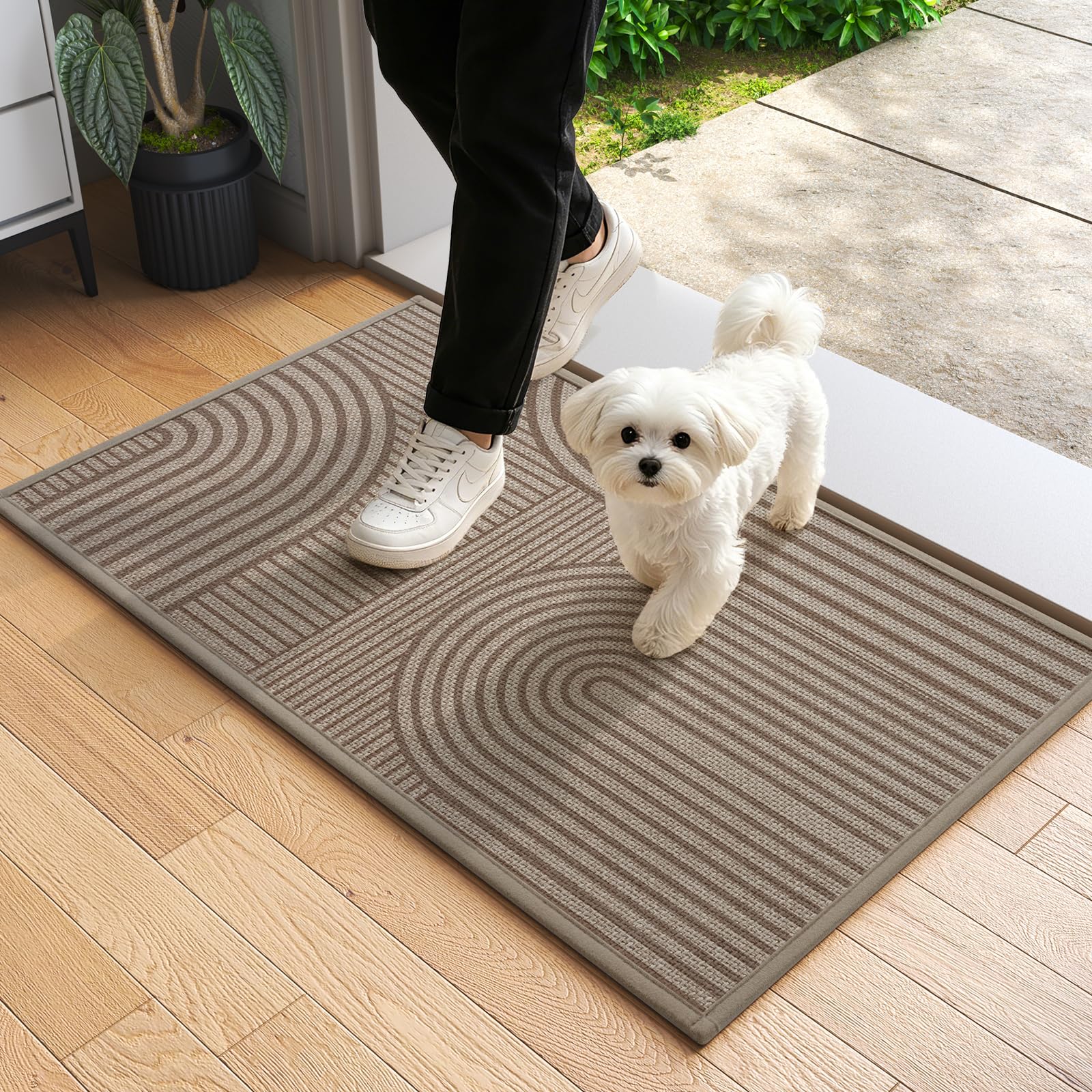 Front Door Mat 17''x30'', Absorbent Dirt Resist Washable Non Slip Low-Profile Indoor Doormat, Easy Clean Welcome Entryway Door Mats, Brown