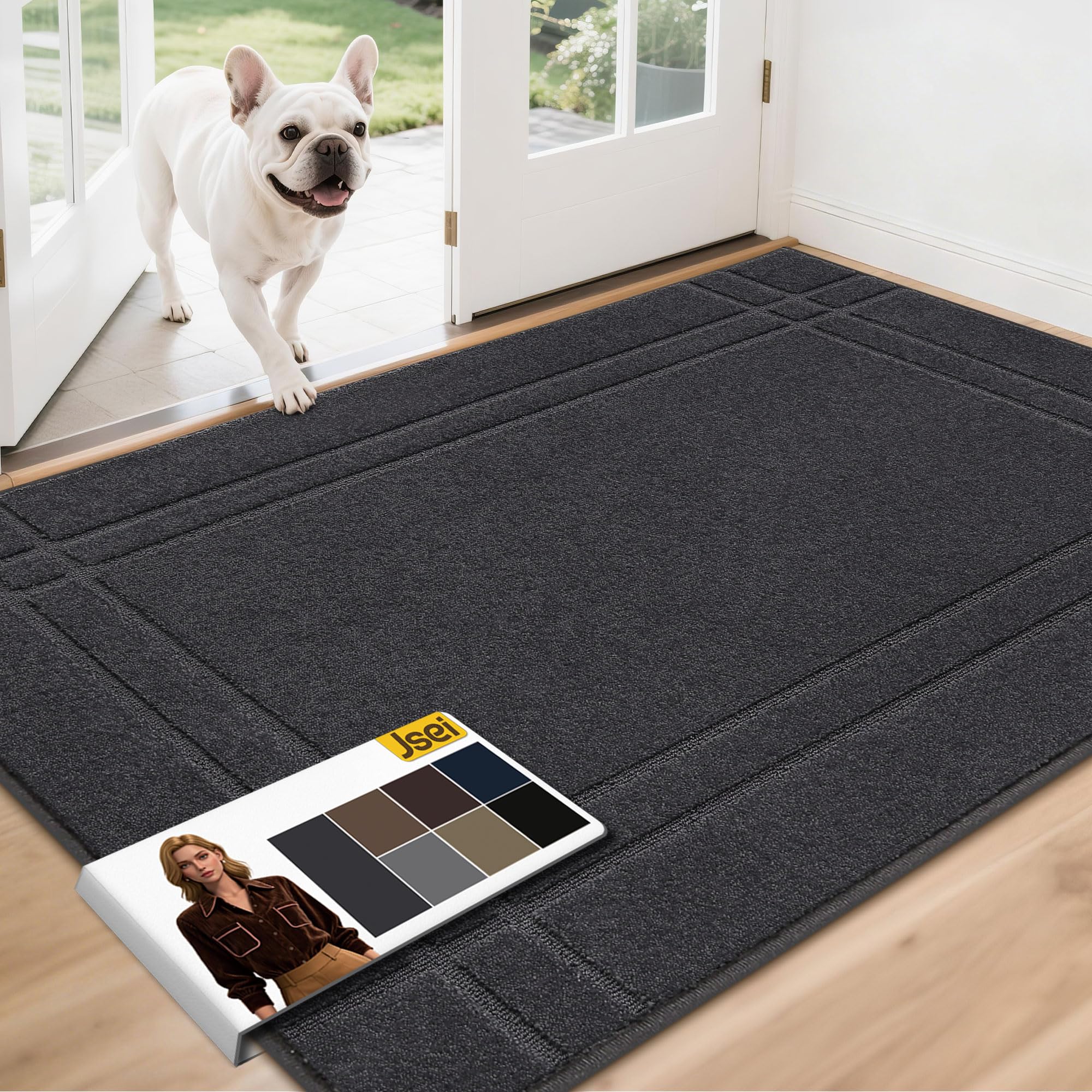 JSEI Entryway Rugs Doormat 32"x48", Non-Slip Dirt Trapper Door Mats Indoor, Washable Absorbent and Stain Resist Welcome Floor Mat for Front Door, Dog Door Mat, Dirty Wet Shoes & Paws, Navy Blue