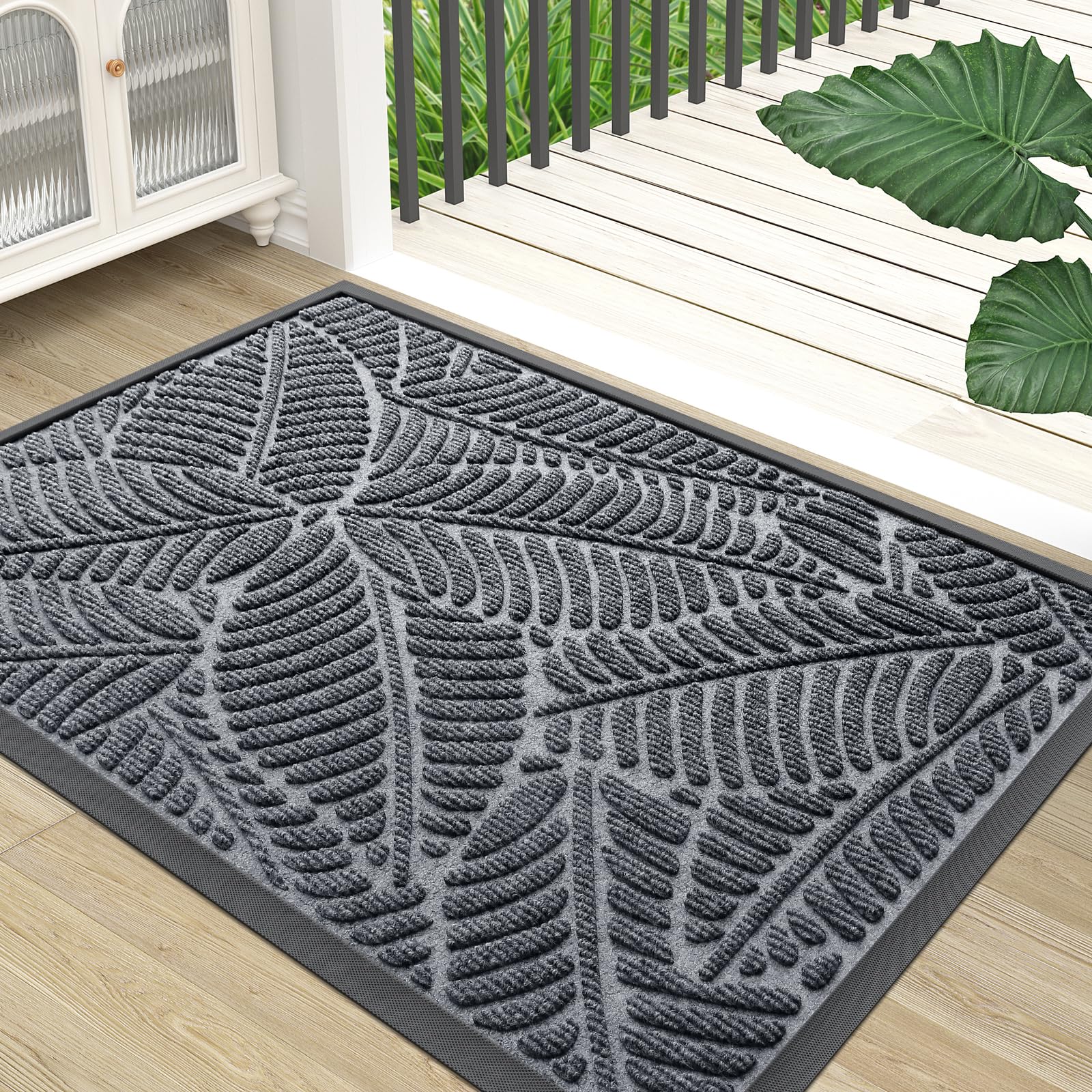 Colorxy Waterproof Doormat, Sturdy Natural Rubber Front Indoor Mat, Non Slip Low Profile Indoor Outdoor Door Mats, Stain and Fade Resistant Floor Mat, Easy Clean Patio Entrance Mat, 30''x17'', Black