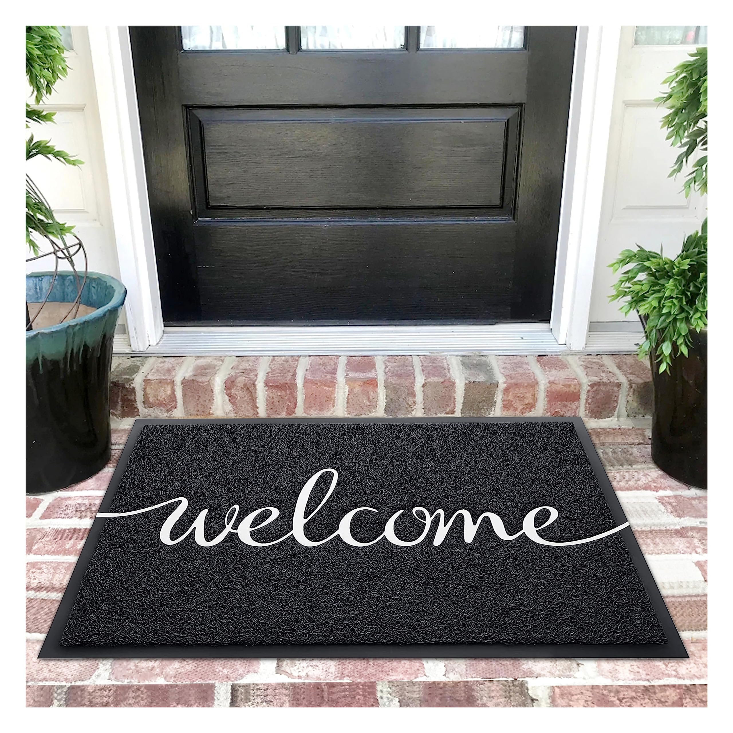 EARTHALL Door Mat Outside Inside Home Doormat, 30"x17.5", Durable Floor Mat Non Slip Mat Ultra Absorb Mud Easy Clean Front Doormat for Garage, Entryway, Patio, High Traffic Areas, Black