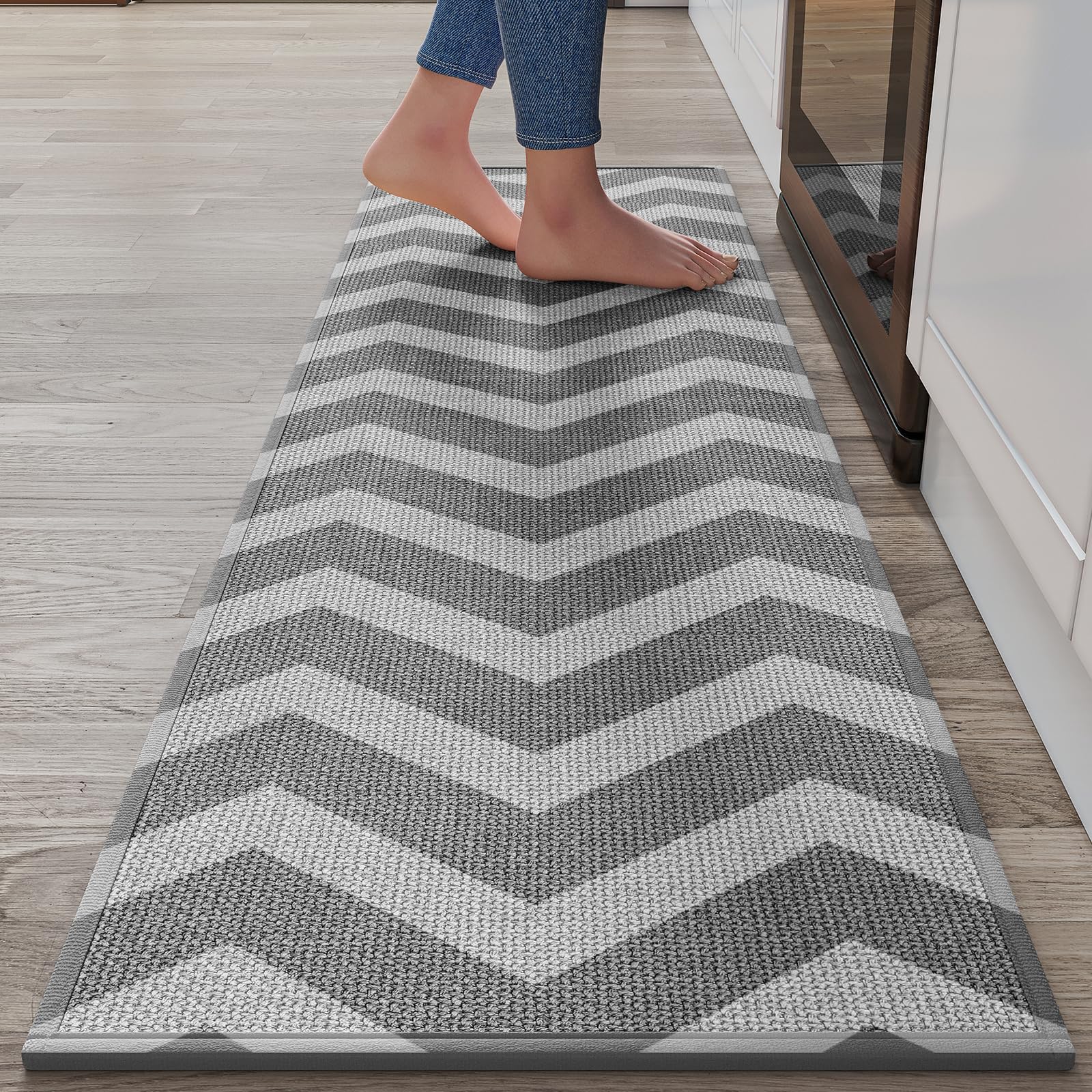 YDKGL Water Absorbent Runner Rugs for Kitchen, Kitchen Mat in Front of Sink, Oil Absorbent Kitchen Mats for Floor,Non-Slip Kitchen Rugs,Durable Kitchen Mats，17x30 Gray Kitchen Rugs,