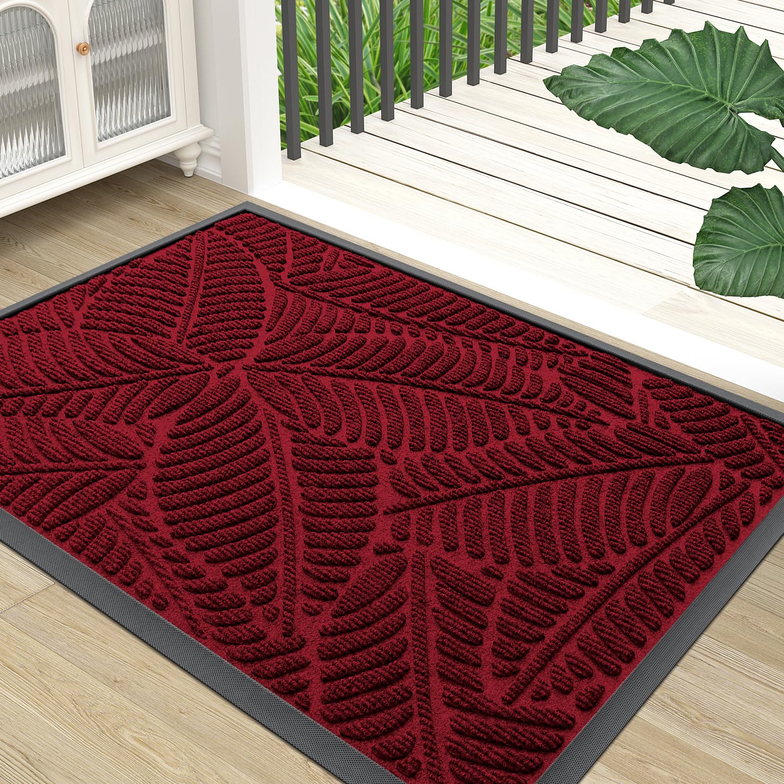 Colorxy Waterproof Doormat, Sturdy Natural Rubber Front Indoor Mat, Non Slip Low Profile Indoor Outdoor Door Mats, Stain and Fade Resistant Floor Mat, Easy Clean Patio Entrance Mat, 30''x17'', Black
