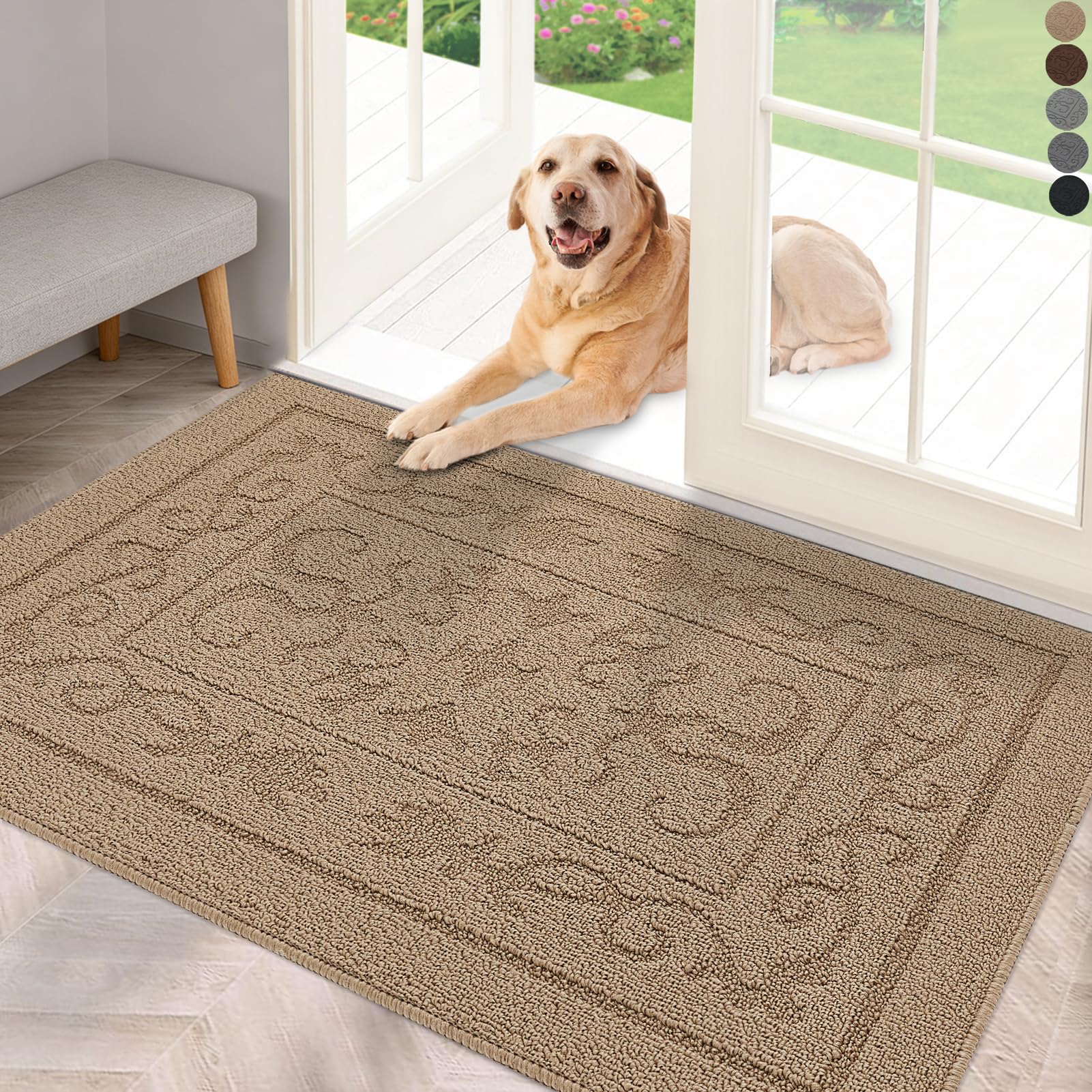 FONEYI Indoor Door Mat 24" x 36", Dirt Trapper Door Mats Non-Slip Entryway Rugs Washable, Absorbent Resist Dirt Welcome Mat, Low Profile Inside Floor Mats for Front Back Door and Entryway, Grey