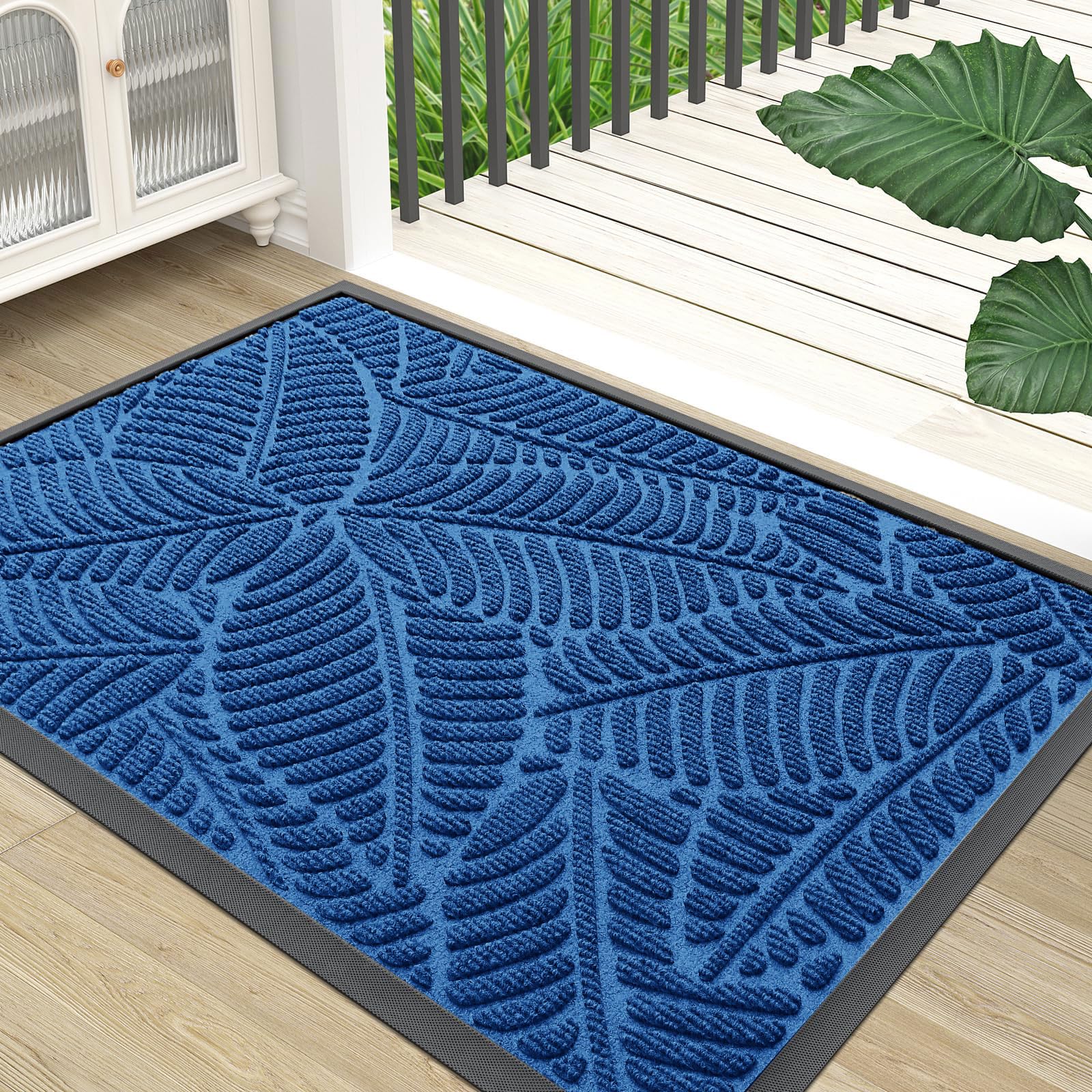 Colorxy Waterproof Doormat, Sturdy Natural Rubber Front Indoor Mat, Non Slip Low Profile Indoor Outdoor Door Mats, Stain and Fade Resistant Floor Mat, Easy Clean Patio Entrance Mat, 30''x17'', Black