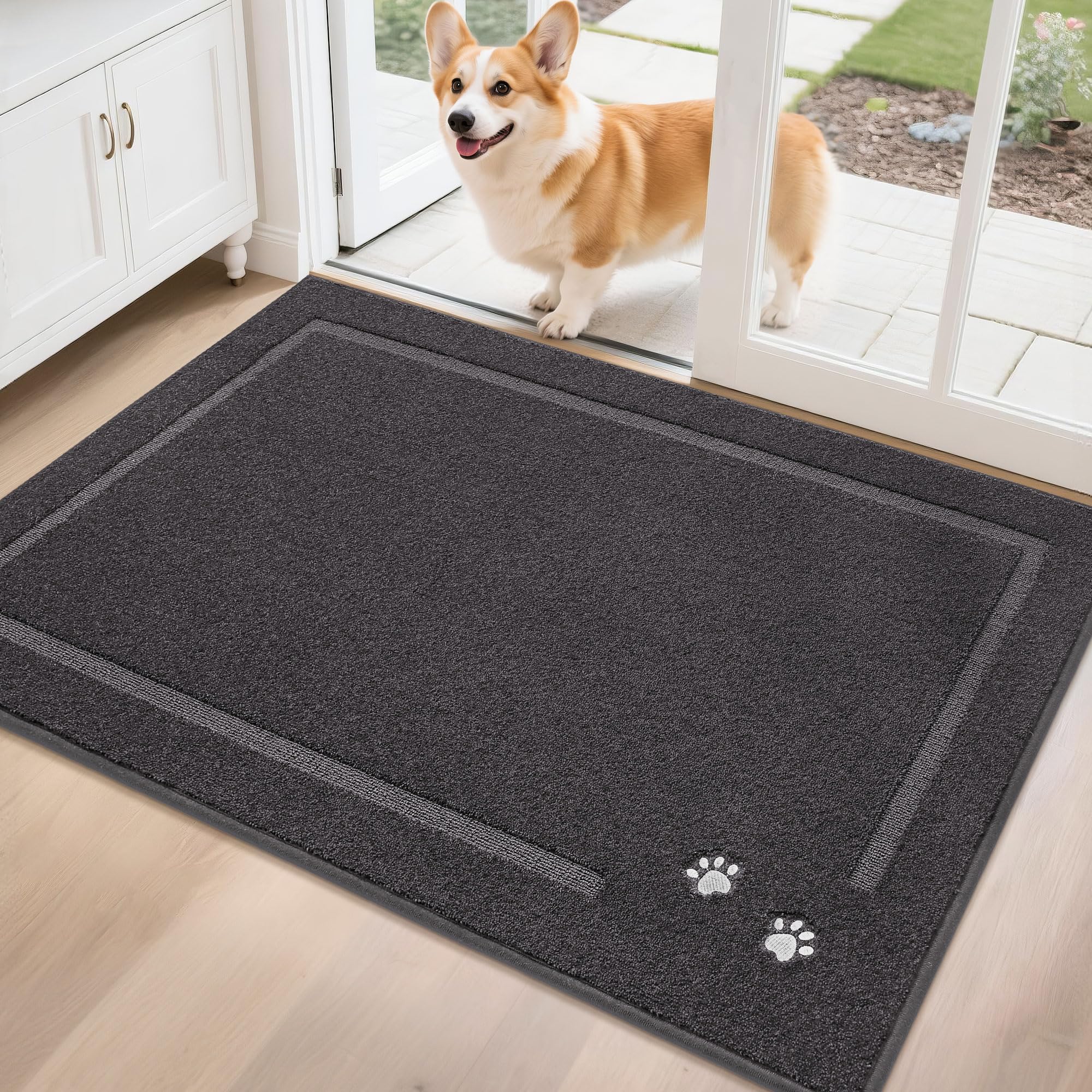 BEQHAUSE Dog Door Mat for Mud Paws Dirt Trapper Doormat Non-Slip Entryway Rugs Absorbent Welcome Mat Washable Indoor Floor Mat Low-Profile for Front Door, 32" x 48", Brown