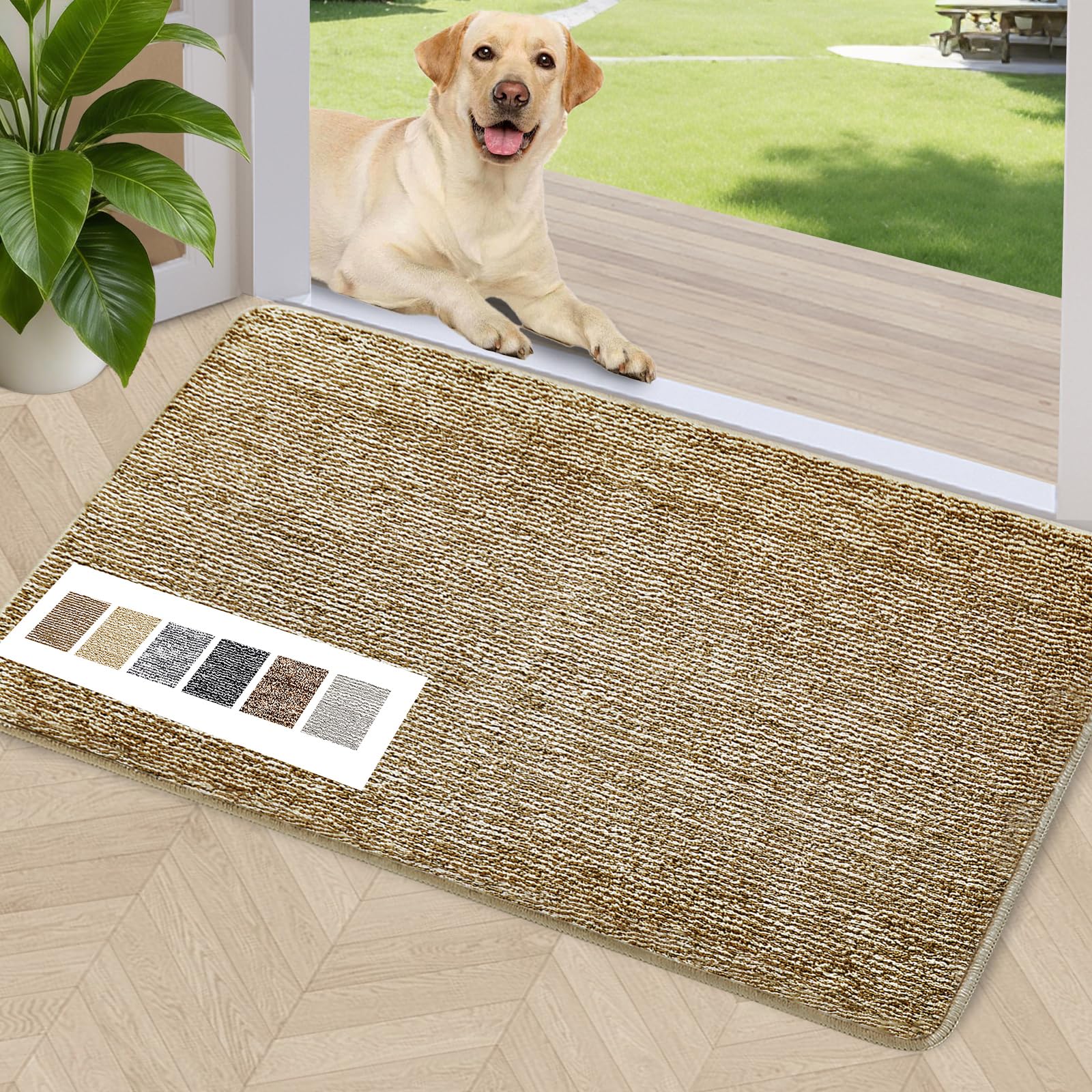 REFETONE Indoor Doormat, Front Door Mat 32"x40" Absorbent Rubber Backing Non Slip Door Mats, Washable Low-Profile Inside Floor Mat Door Rugs for Entryway, Resist Dirt Mud Mat for Dogs, Coffee/Brown