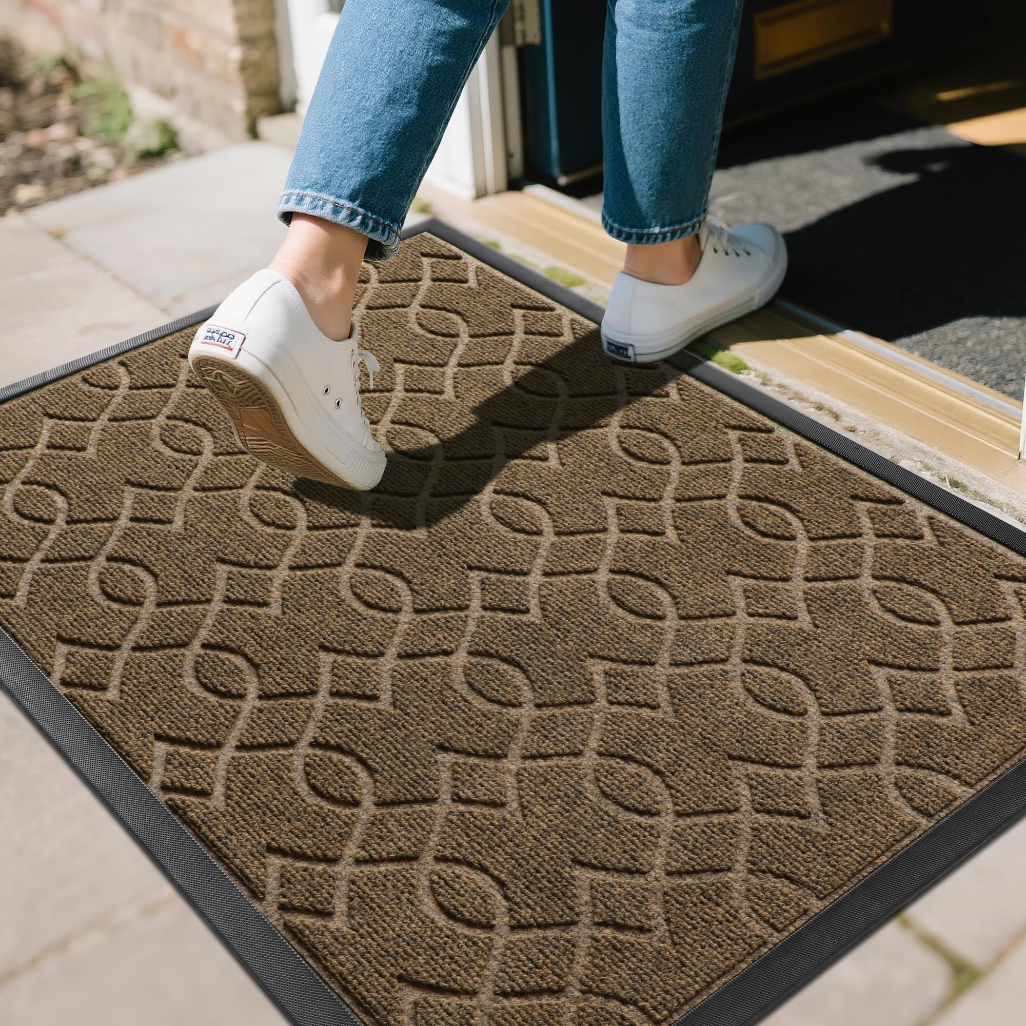 Yimobra Outdoor Mats for Front Door 29.5x17, All-Season Waterproof Doormat Outdoor Entrance, Heavy Duty Non-Slip Outside Door Mat for Garage Patio Proch Entryway Indoor, Black