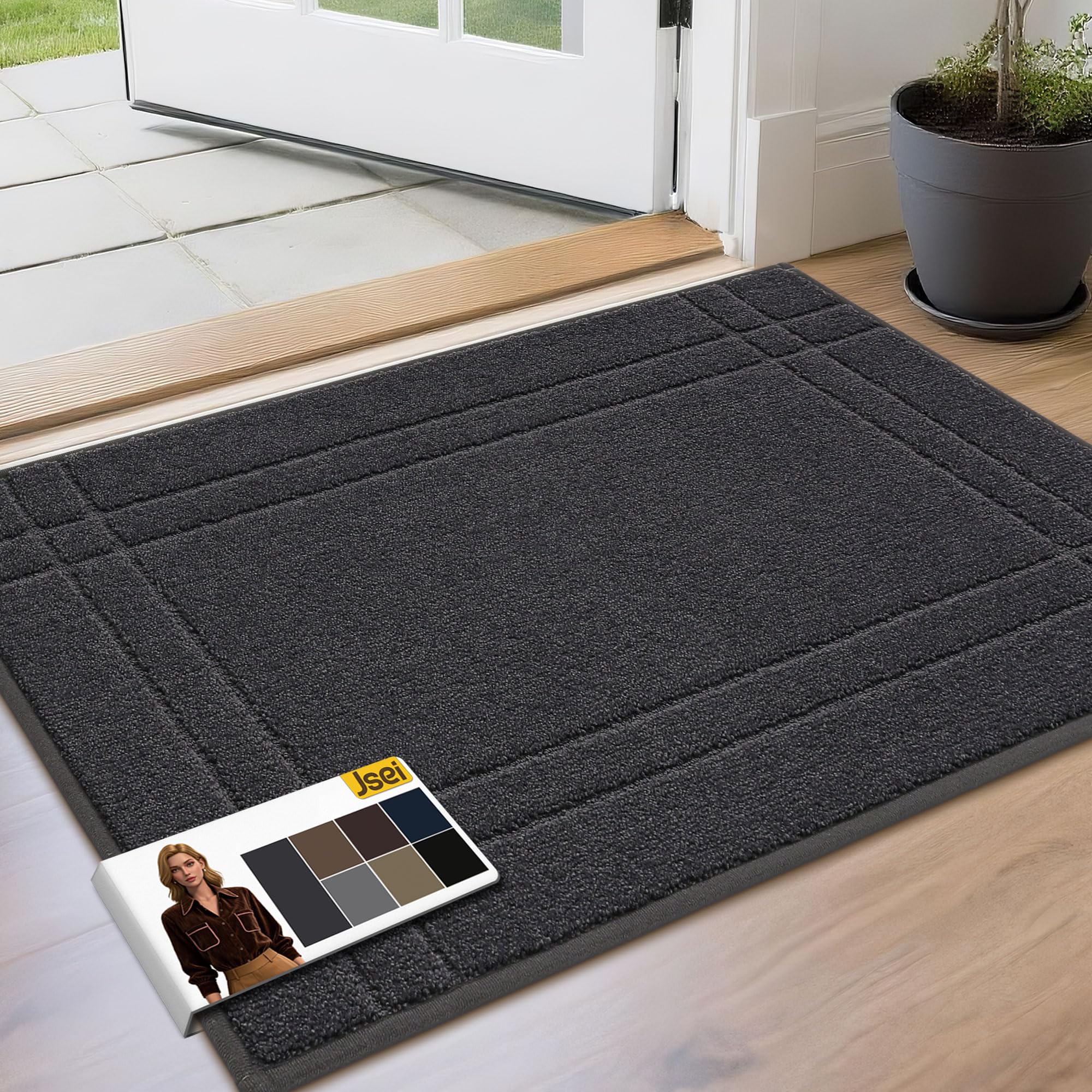 JSEI Entryway Rugs Doormat 32"x48", Non-Slip Dirt Trapper Door Mats Indoor, Washable Absorbent and Stain Resist Welcome Floor Mat for Front Door, Dog Door Mat, Dirty Wet Shoes & Paws, Navy Blue