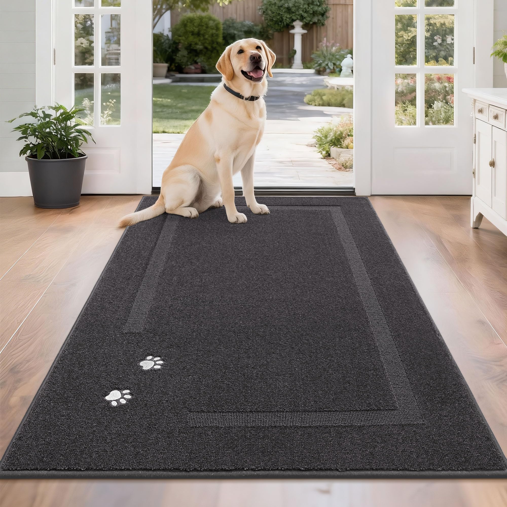 BEQHAUSE Dog Door Mat for Mud Paws Dirt Trapper Doormat Non-Slip Entryway Rugs Absorbent Welcome Mat Washable Indoor Floor Mat Low-Profile for Front Door, 32" x 48", Brown