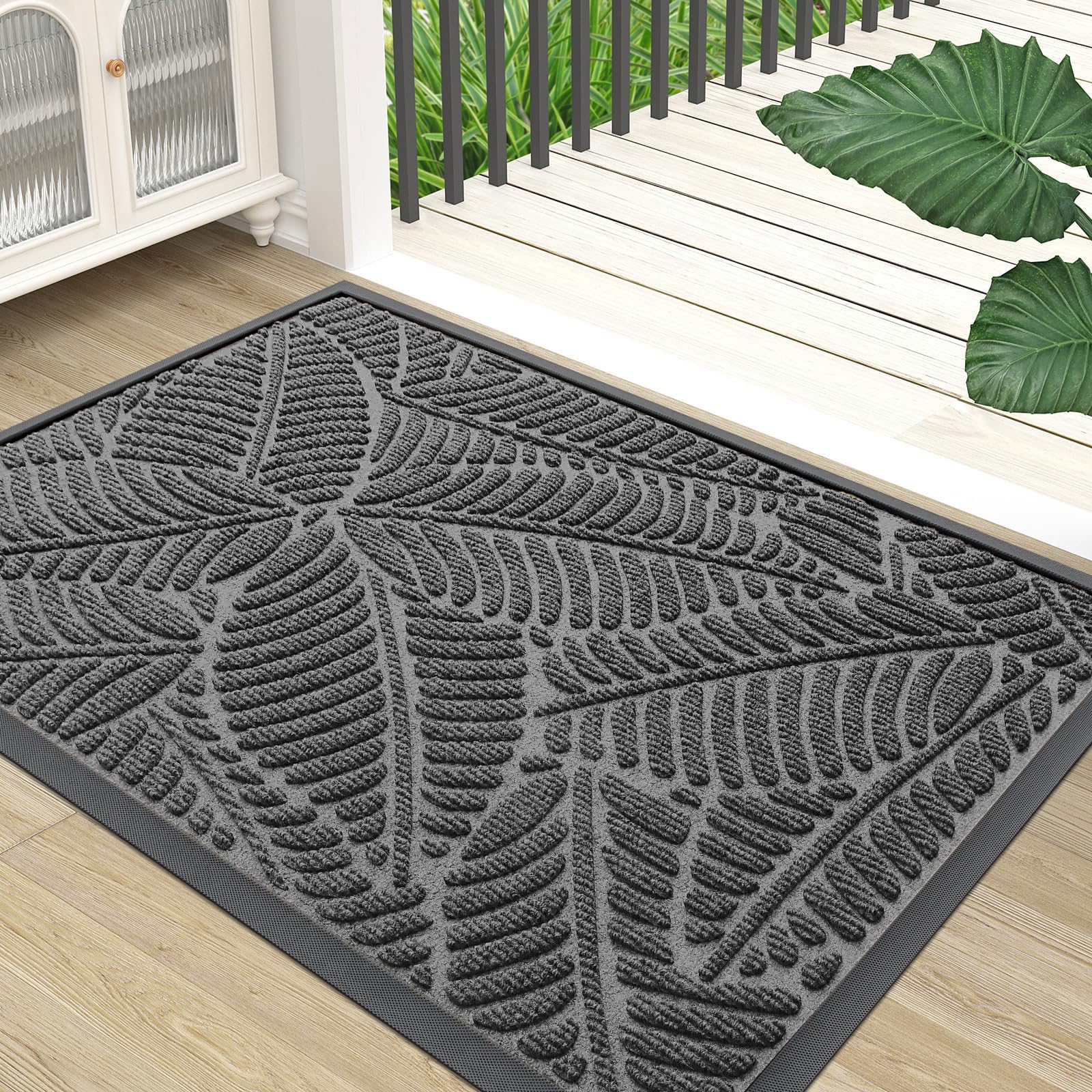 Colorxy Waterproof Doormat, Sturdy Natural Rubber Front Indoor Mat, Non Slip Low Profile Indoor Outdoor Door Mats, Stain and Fade Resistant Floor Mat, Easy Clean Patio Entrance Mat, 30''x17'', Black