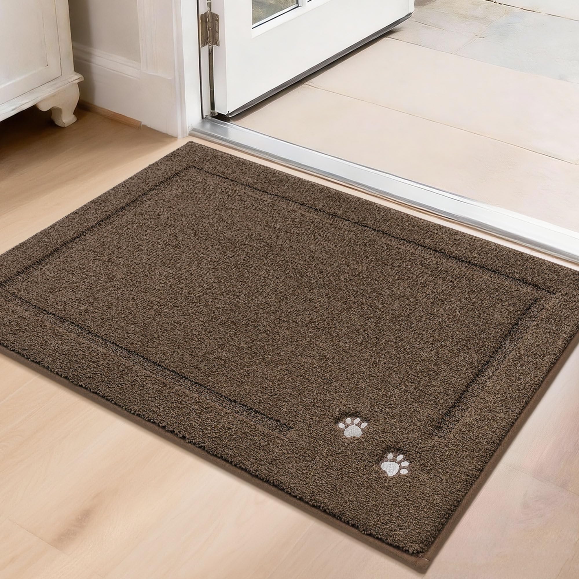 BEQHAUSE Dog Door Mat for Mud Paws Dirt Trapper Doormat Non-Slip Entryway Rugs Absorbent Welcome Mat Washable Indoor Floor Mat Low-Profile for Front Door, 32" x 48", Brown