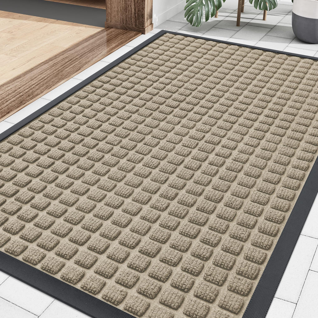 Smiry Front Door Mat Outside Entrance, Heavy Duty Natural Rubber Doormat, Non Slip, Trap Dirt and Moisture, Easy Clean, Low Profile Welcome Floor Mats for Indoor Outdoor Entry, 29.5x17 Inch, Black