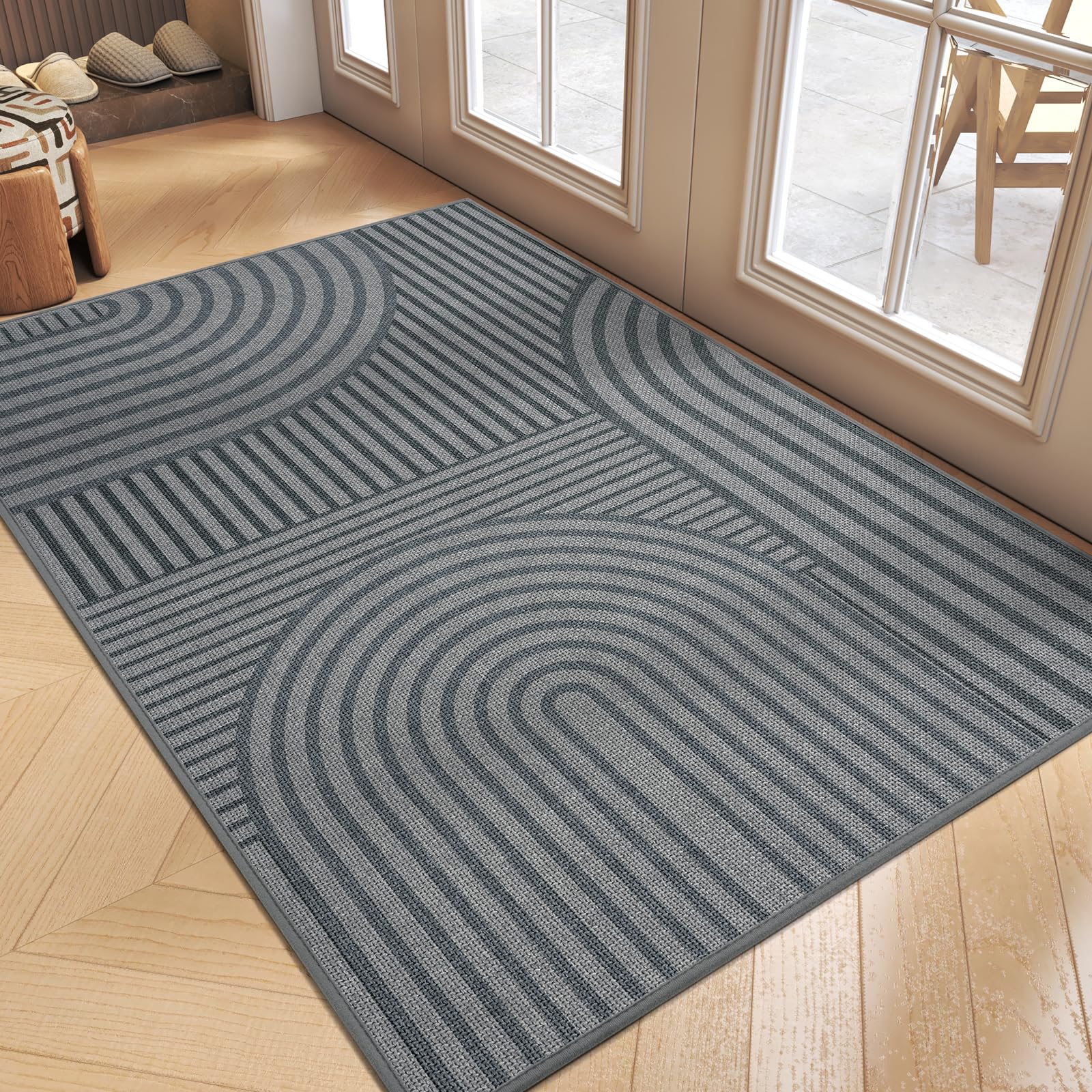 Front Door Mat 17''x30'', Absorbent Dirt Resist Washable Non Slip Low-Profile Indoor Doormat, Easy Clean Welcome Entryway Door Mats, Brown