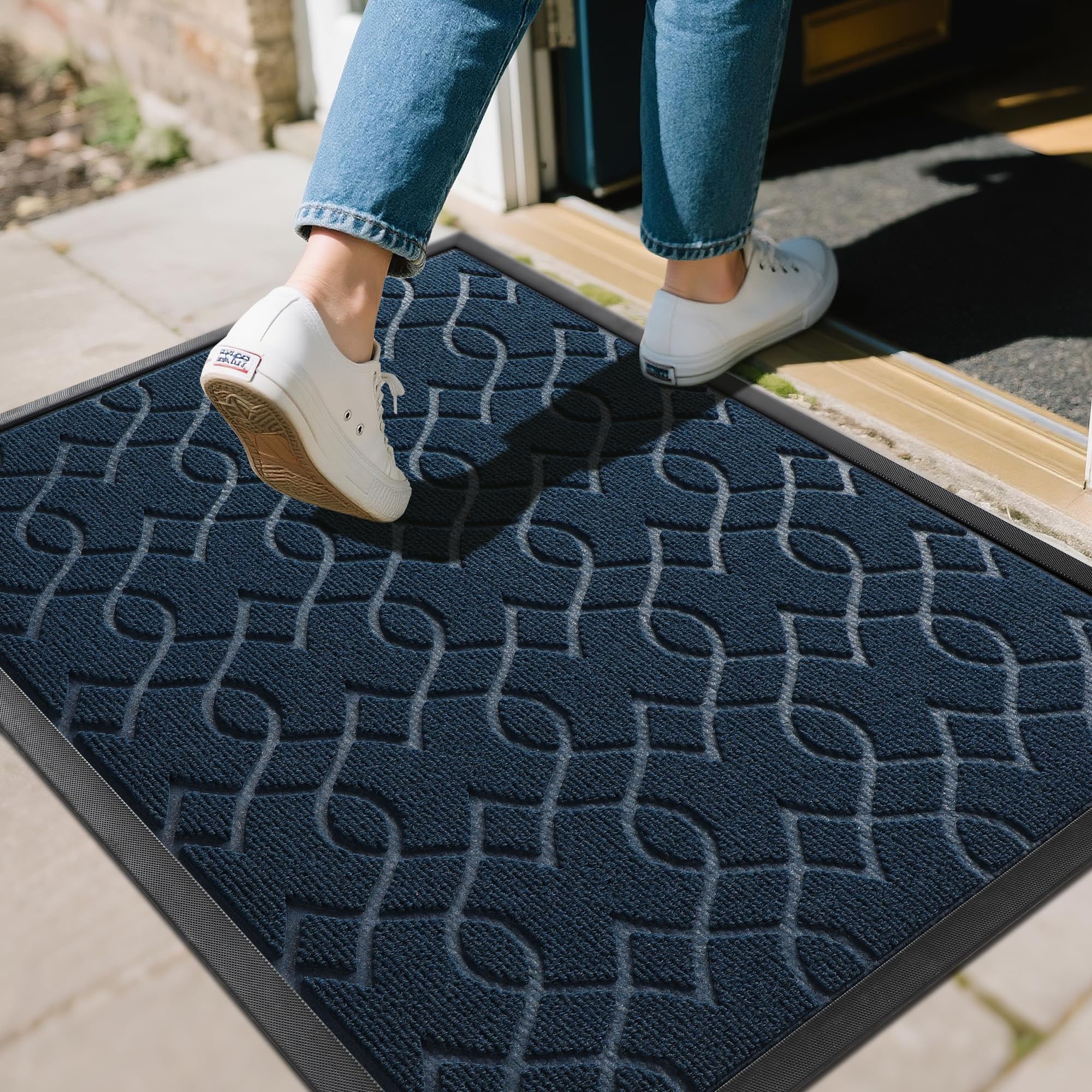 Yimobra Outdoor Mats for Front Door 29.5x17, All-Season Waterproof Doormat Outdoor Entrance, Heavy Duty Non-Slip Outside Door Mat for Garage Patio Proch Entryway Indoor, Black