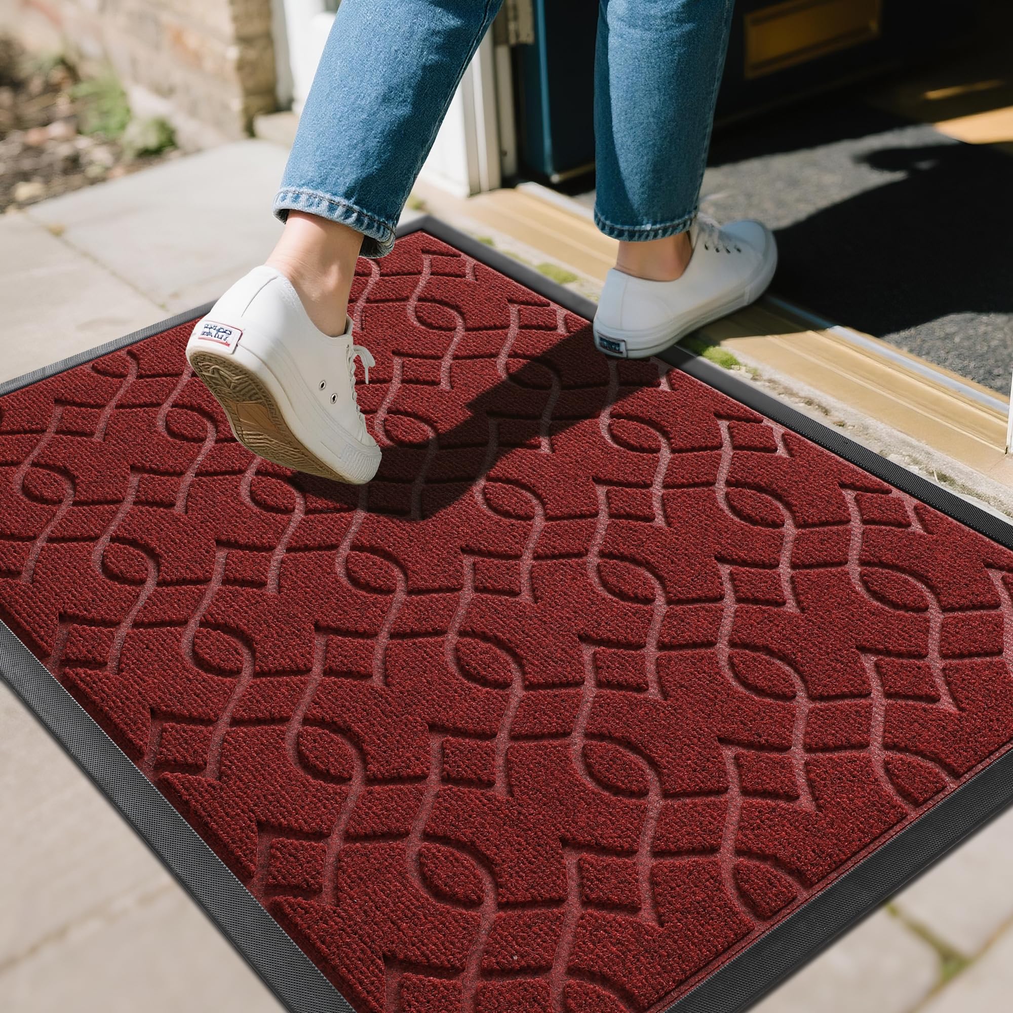 Yimobra Outdoor Mats for Front Door 29.5x17, All-Season Waterproof Doormat Outdoor Entrance, Heavy Duty Non-Slip Outside Door Mat for Garage Patio Proch Entryway Indoor, Black