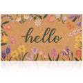 Spring Door Mat with Wildflowers Border, Outdoor Indoor Welcome Mat for Front Door, Spring Decor Floral Style for Porch, Patio or Entryway, 17" X 29.5" (Hello)