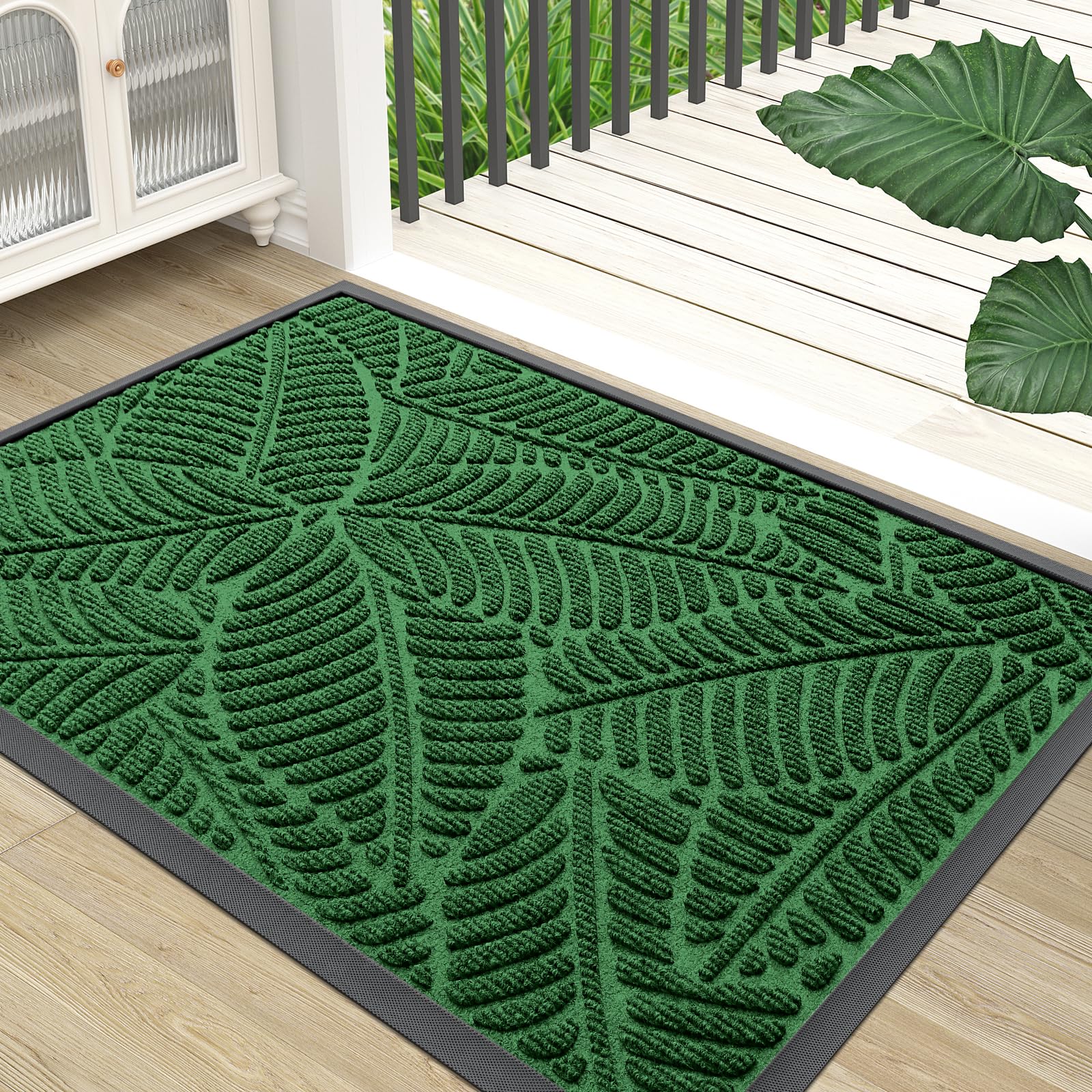 Colorxy Waterproof Doormat, Sturdy Natural Rubber Front Indoor Mat, Non Slip Low Profile Indoor Outdoor Door Mats, Stain and Fade Resistant Floor Mat, Easy Clean Patio Entrance Mat, 30''x17'', Black