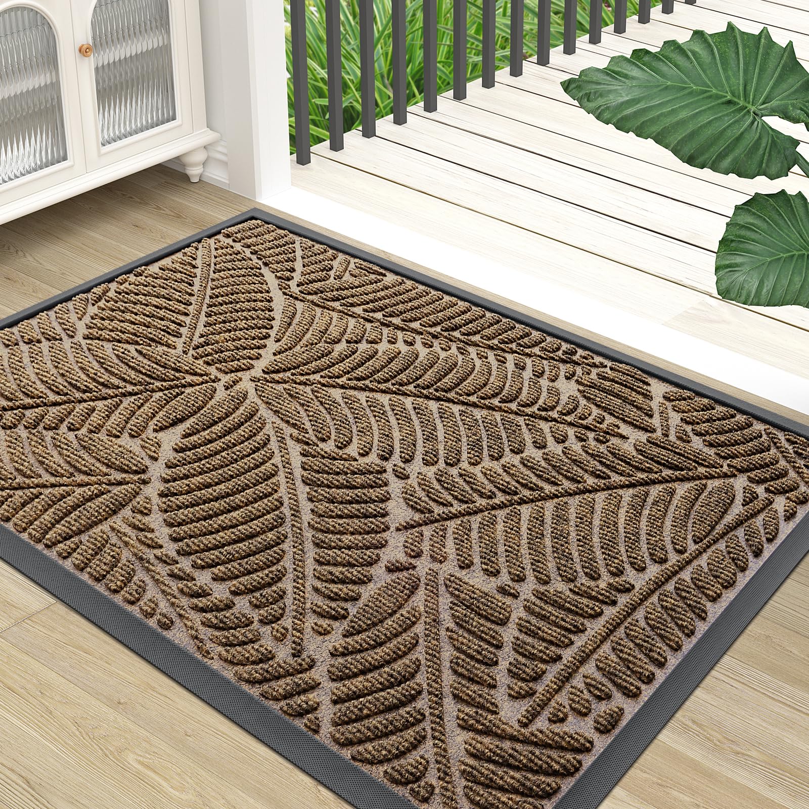 Colorxy Waterproof Doormat, Sturdy Natural Rubber Front Indoor Mat, Non Slip Low Profile Indoor Outdoor Door Mats, Stain and Fade Resistant Floor Mat, Easy Clean Patio Entrance Mat, 30''x17'', Black