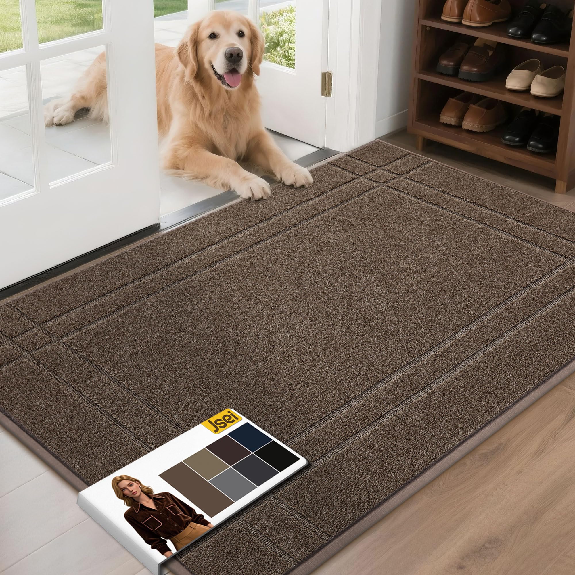 JSEI Entryway Rugs Doormat 32"x48", Non-Slip Dirt Trapper Door Mats Indoor, Washable Absorbent and Stain Resist Welcome Floor Mat for Front Door, Dog Door Mat, Dirty Wet Shoes & Paws, Navy Blue