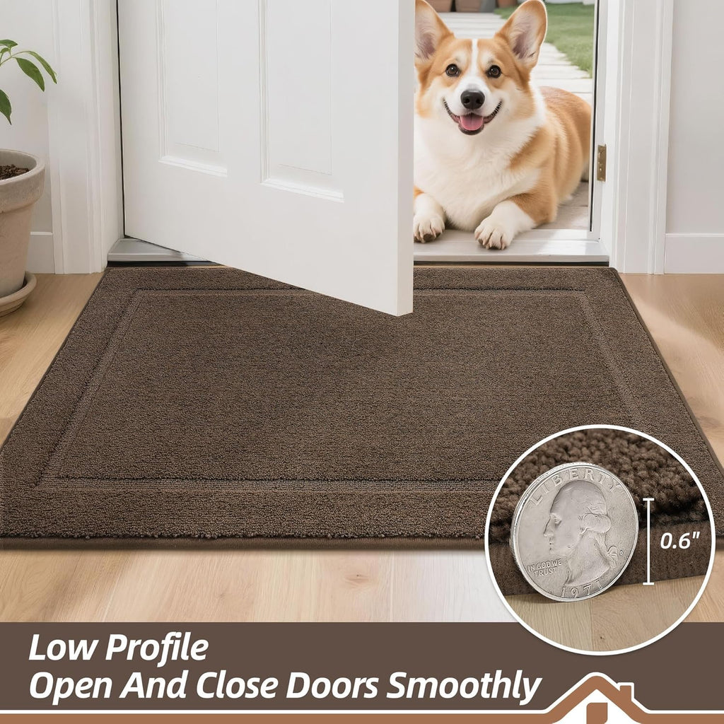 BEQHAUSE Dog Door Mat for Mud Paws Dirt Trapper Doormat Non-Slip Entryway Rugs Absorbent Welcome Mat Washable Indoor Floor Mat Low-Profile for Front Door, 32" x 48", Brown