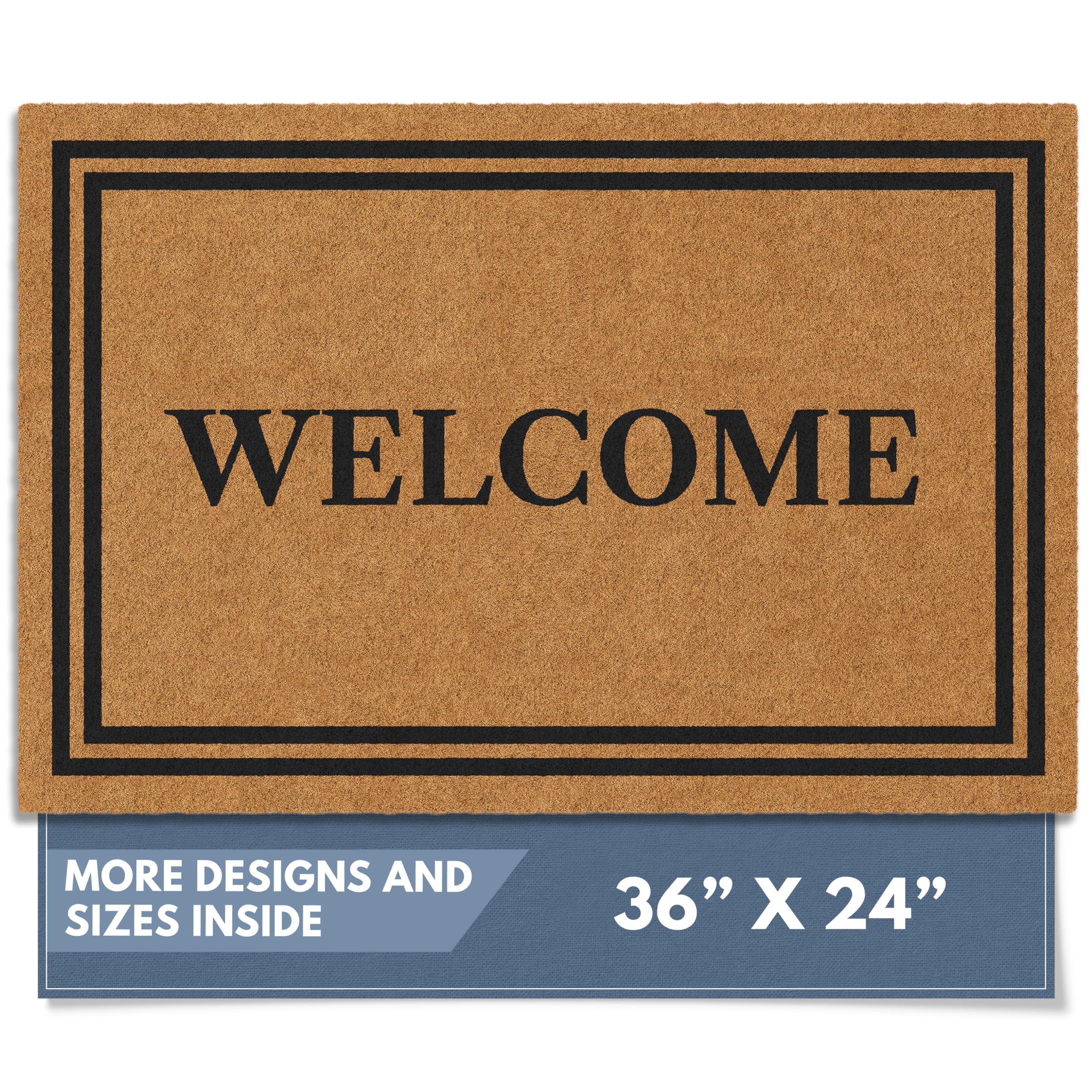 Barnyard Designs Natural Coco Coir Heavy Duty Backing Doormat - Large Cute Non-Slip Front Door Welcome Mat for Outside Entrance or Porch Entry, Brown (17x30, Welcome Paws)