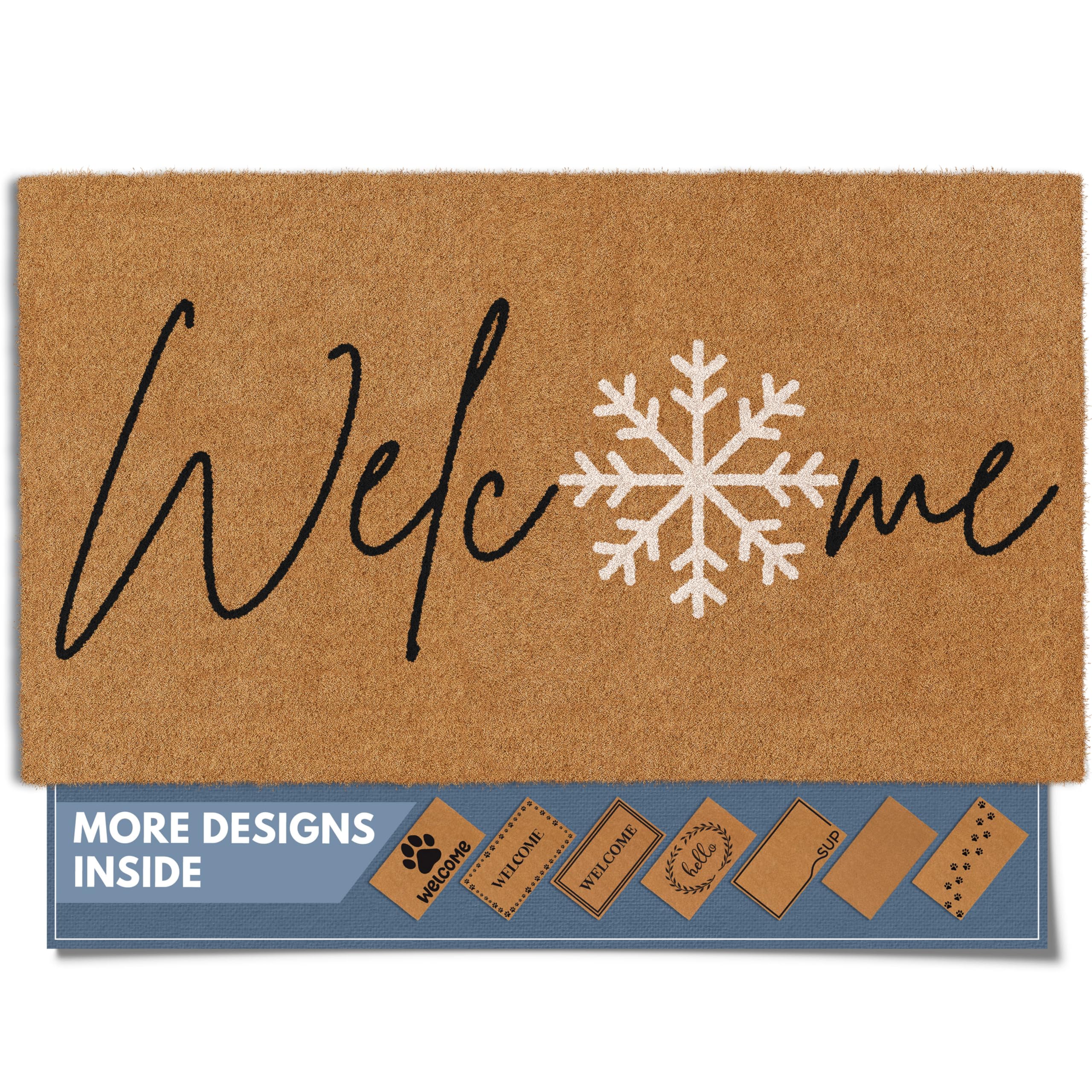 Barnyard Designs Natural Coco Coir Heavy Duty Backing Doormat - Large Cute Non-Slip Front Door Welcome Mat for Outside Entrance or Porch Entry, Brown (17x30, Welcome Paws)