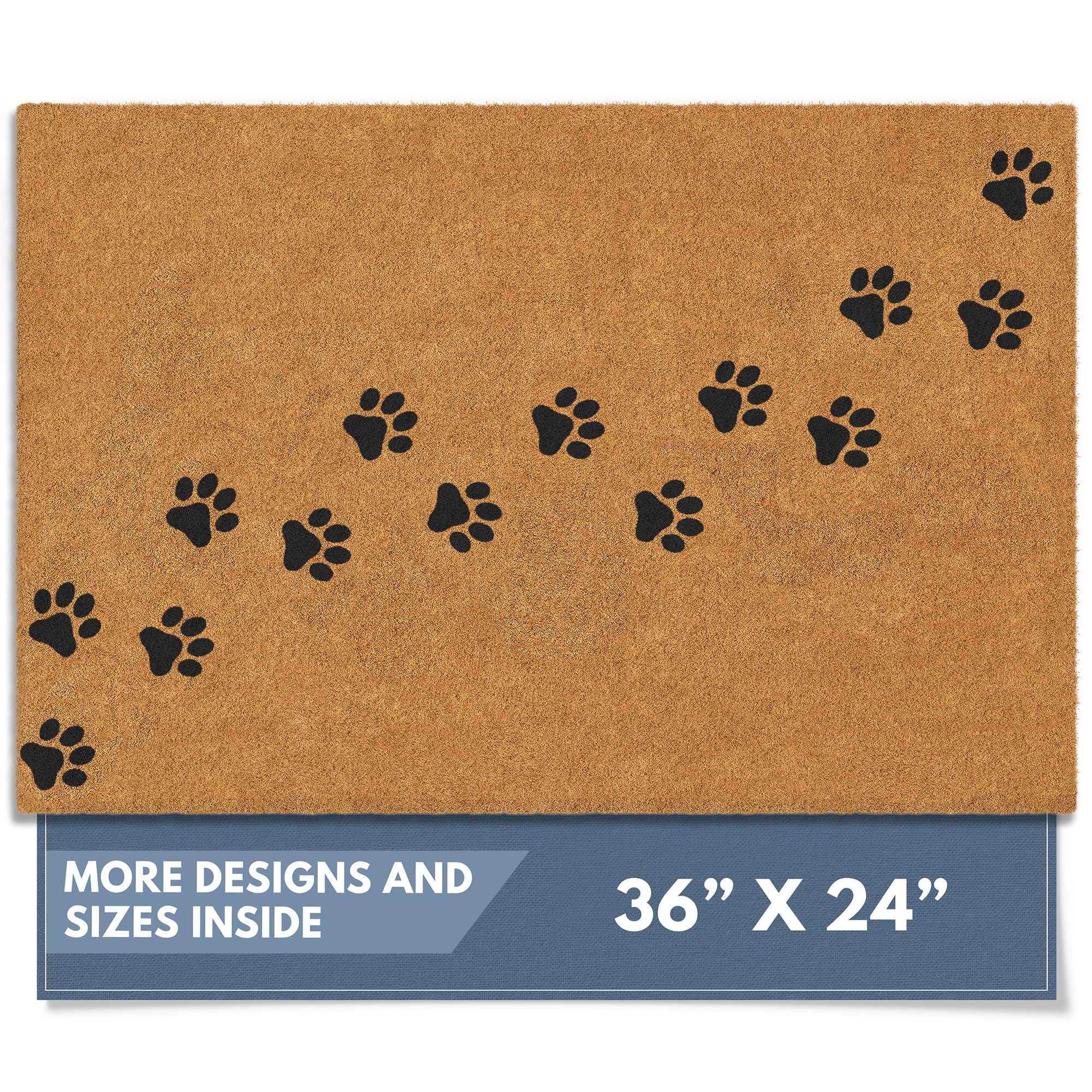 Barnyard Designs Natural Coco Coir Heavy Duty Backing Doormat - Large Cute Non-Slip Front Door Welcome Mat for Outside Entrance or Porch Entry, Brown (17x30, Welcome Paws)
