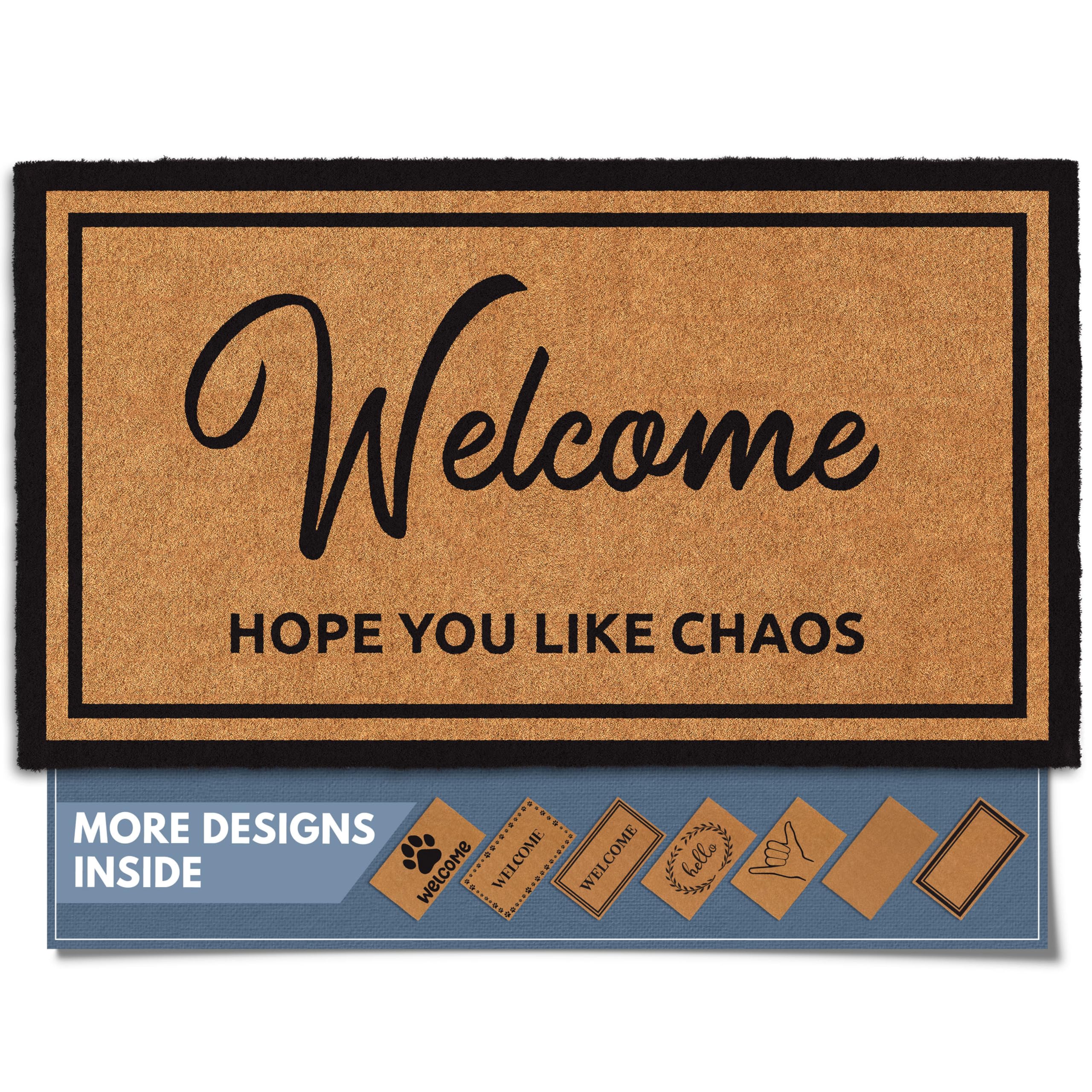 Barnyard Designs Natural Coco Coir Heavy Duty Backing Doormat - Large Cute Non-Slip Front Door Welcome Mat for Outside Entrance or Porch Entry, Brown (17x30, Welcome Paws)