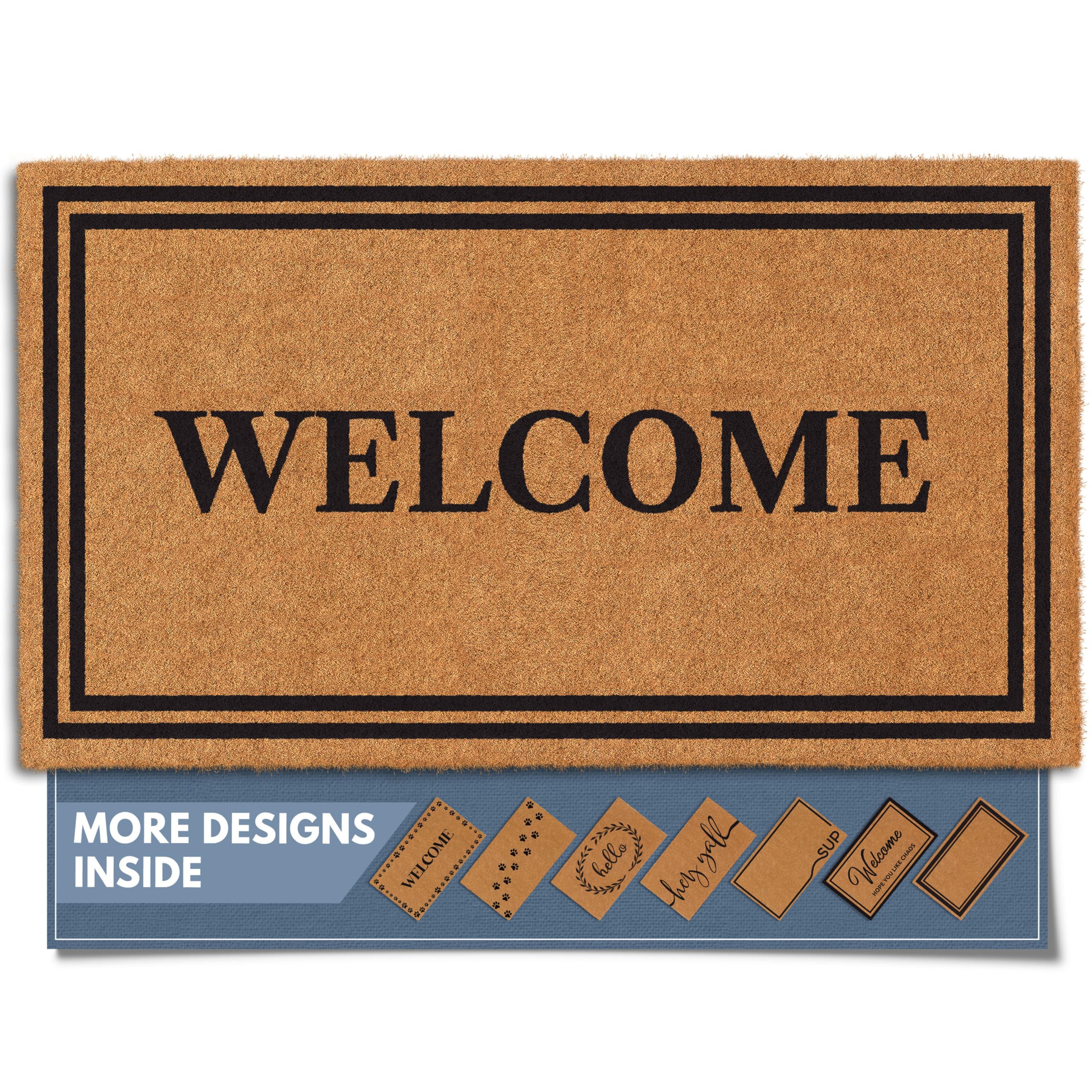 Barnyard Designs Natural Coco Coir Heavy Duty Backing Doormat - Large Cute Non-Slip Front Door Welcome Mat for Outside Entrance or Porch Entry, Brown (17x30, Welcome Paws)