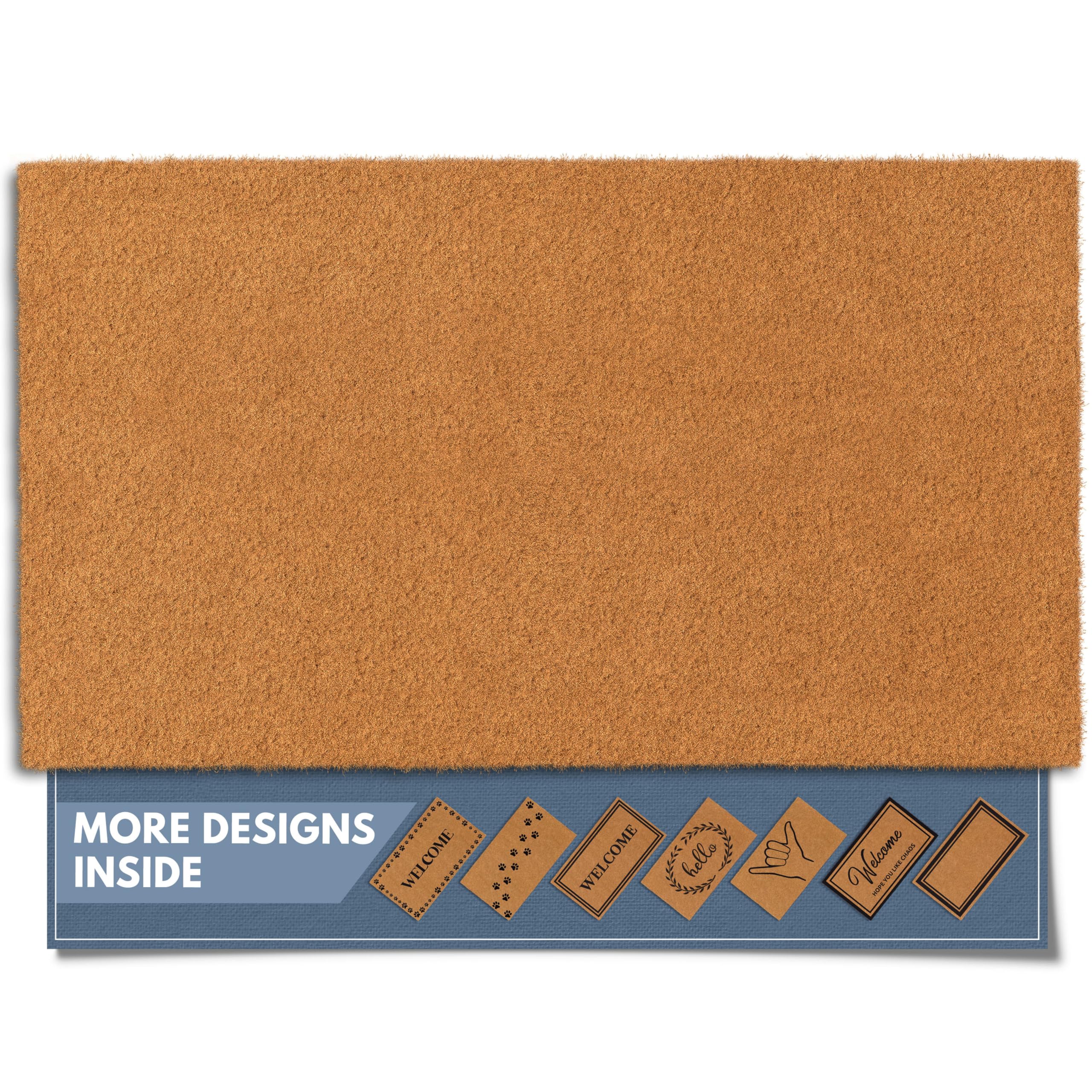 Barnyard Designs Natural Coco Coir Heavy Duty Backing Doormat - Large Cute Non-Slip Front Door Welcome Mat for Outside Entrance or Porch Entry, Brown (17x30, Welcome Paws)