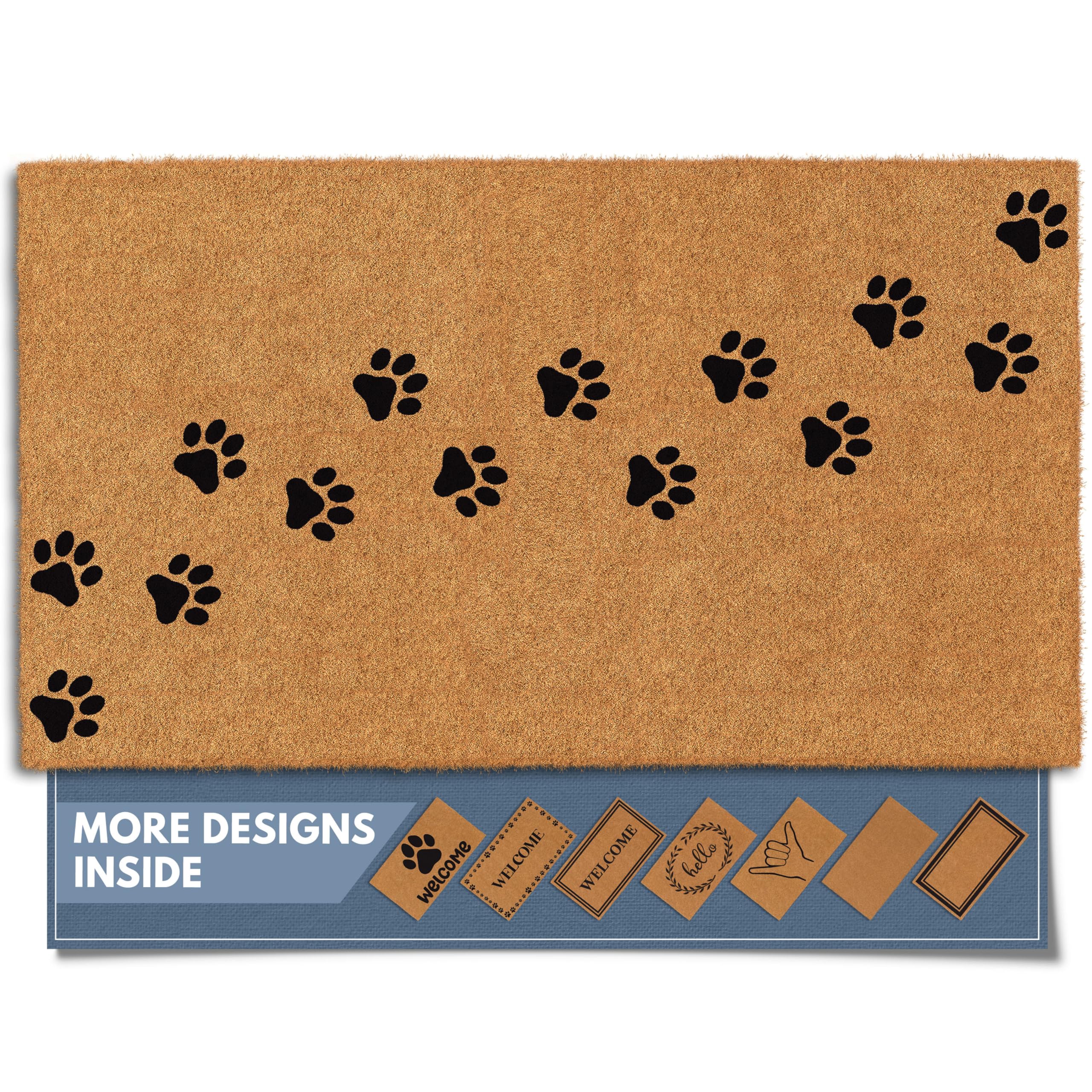 Barnyard Designs Natural Coco Coir Heavy Duty Backing Doormat - Large Cute Non-Slip Front Door Welcome Mat for Outside Entrance or Porch Entry, Brown (17x30, Welcome Paws)