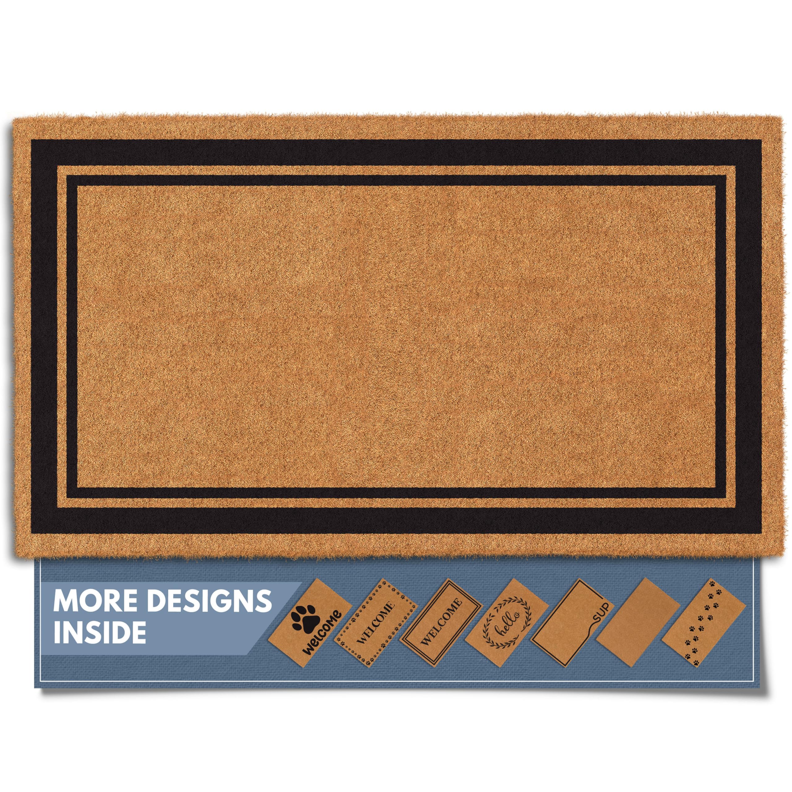 Barnyard Designs Natural Coco Coir Heavy Duty Backing Doormat - Large Cute Non-Slip Front Door Welcome Mat for Outside Entrance or Porch Entry, Brown (17x30, Welcome Paws)