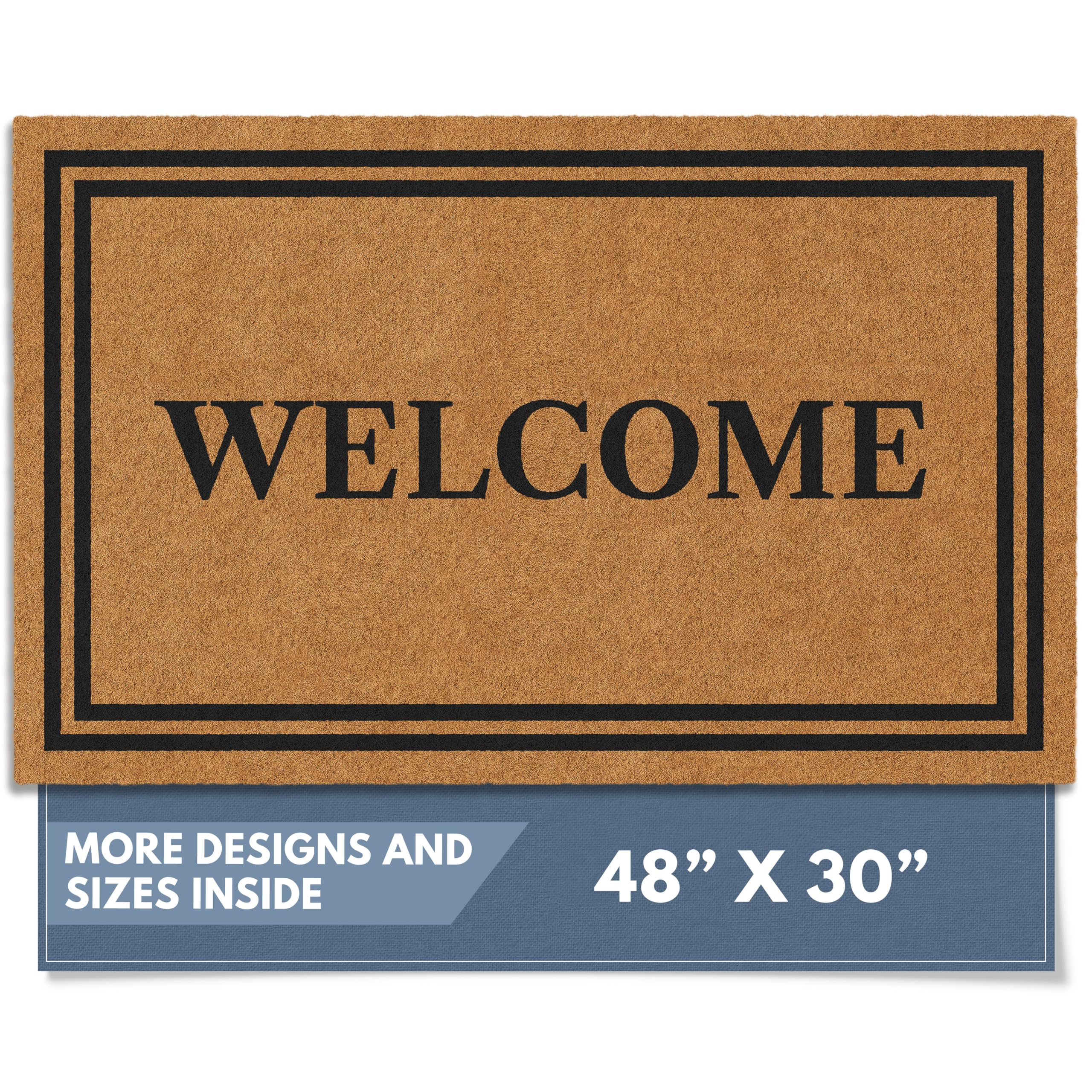 Barnyard Designs Natural Coco Coir Heavy Duty Backing Doormat - Large Cute Non-Slip Front Door Welcome Mat for Outside Entrance or Porch Entry, Brown (17x30, Welcome Paws)
