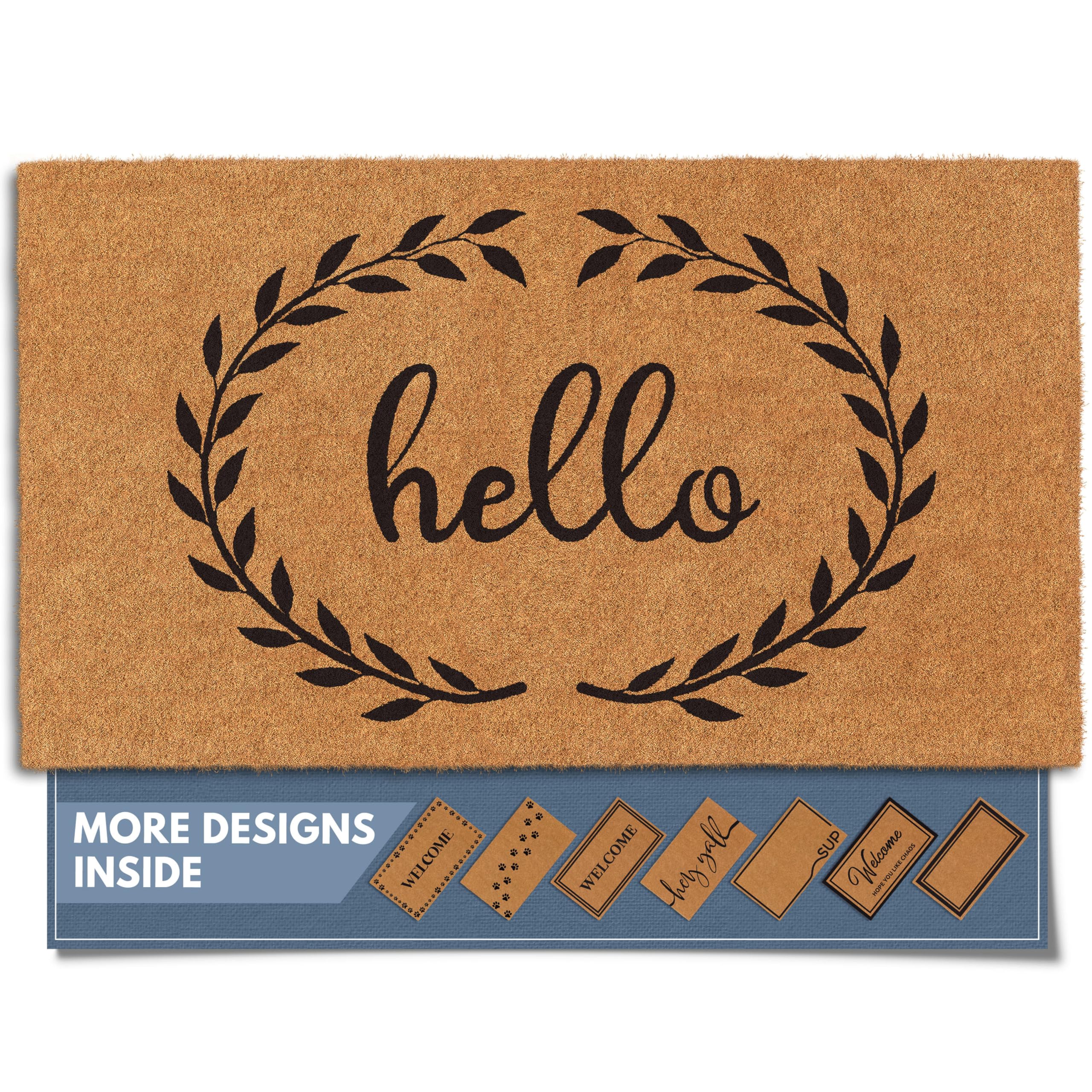 Barnyard Designs Natural Coco Coir Heavy Duty Backing Doormat - Large Cute Non-Slip Front Door Welcome Mat for Outside Entrance or Porch Entry, Brown (17x30, Welcome Paws)