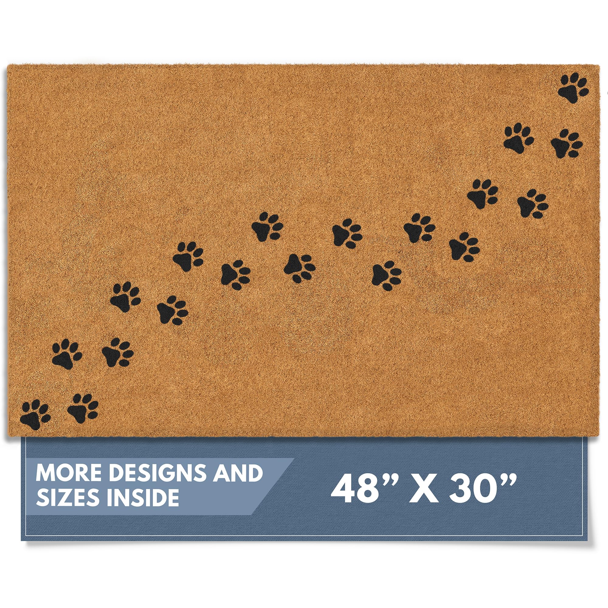 Barnyard Designs Natural Coco Coir Heavy Duty Backing Doormat - Large Cute Non-Slip Front Door Welcome Mat for Outside Entrance or Porch Entry, Brown (17x30, Paws)